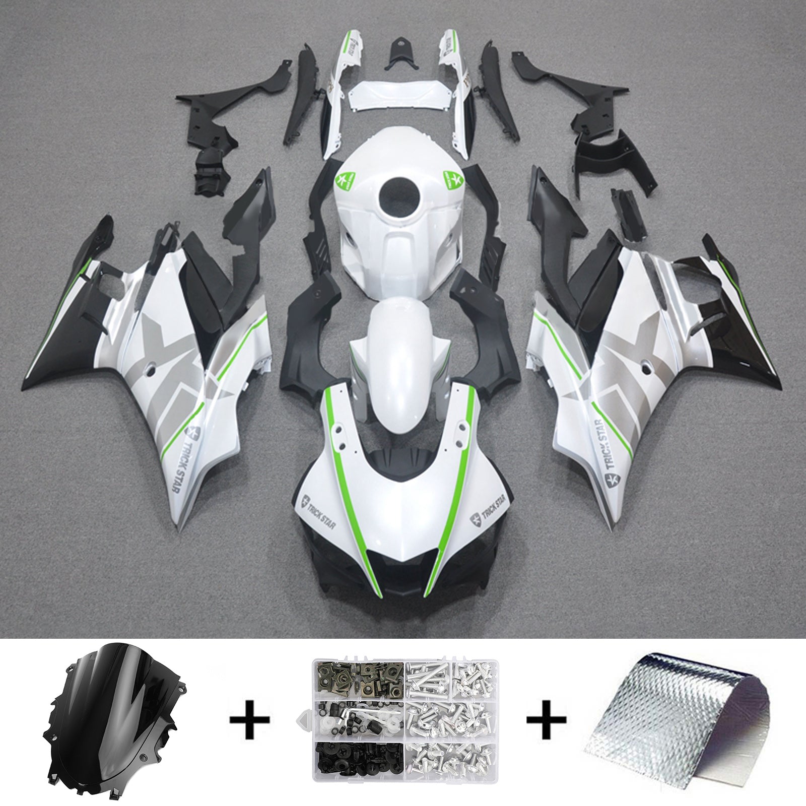 Amotopart 2022-2024 Yamaha YZF-R3 & R25 Kit de carénage blanc vert noir