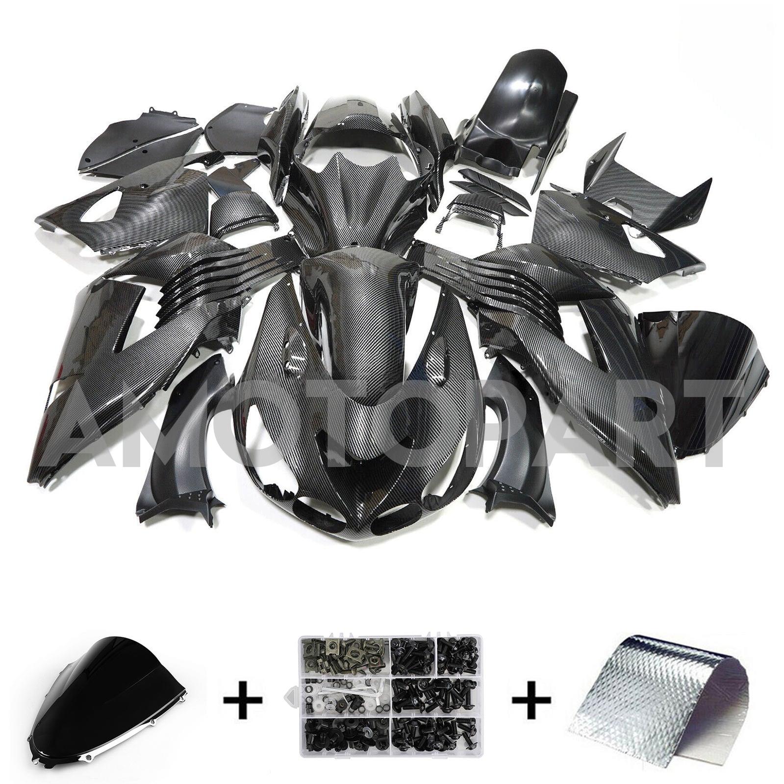 Amotopart 2006-2011 Kawasaki ZX14R ZZR1400 Carbonfaserschwarzverkleidungskit