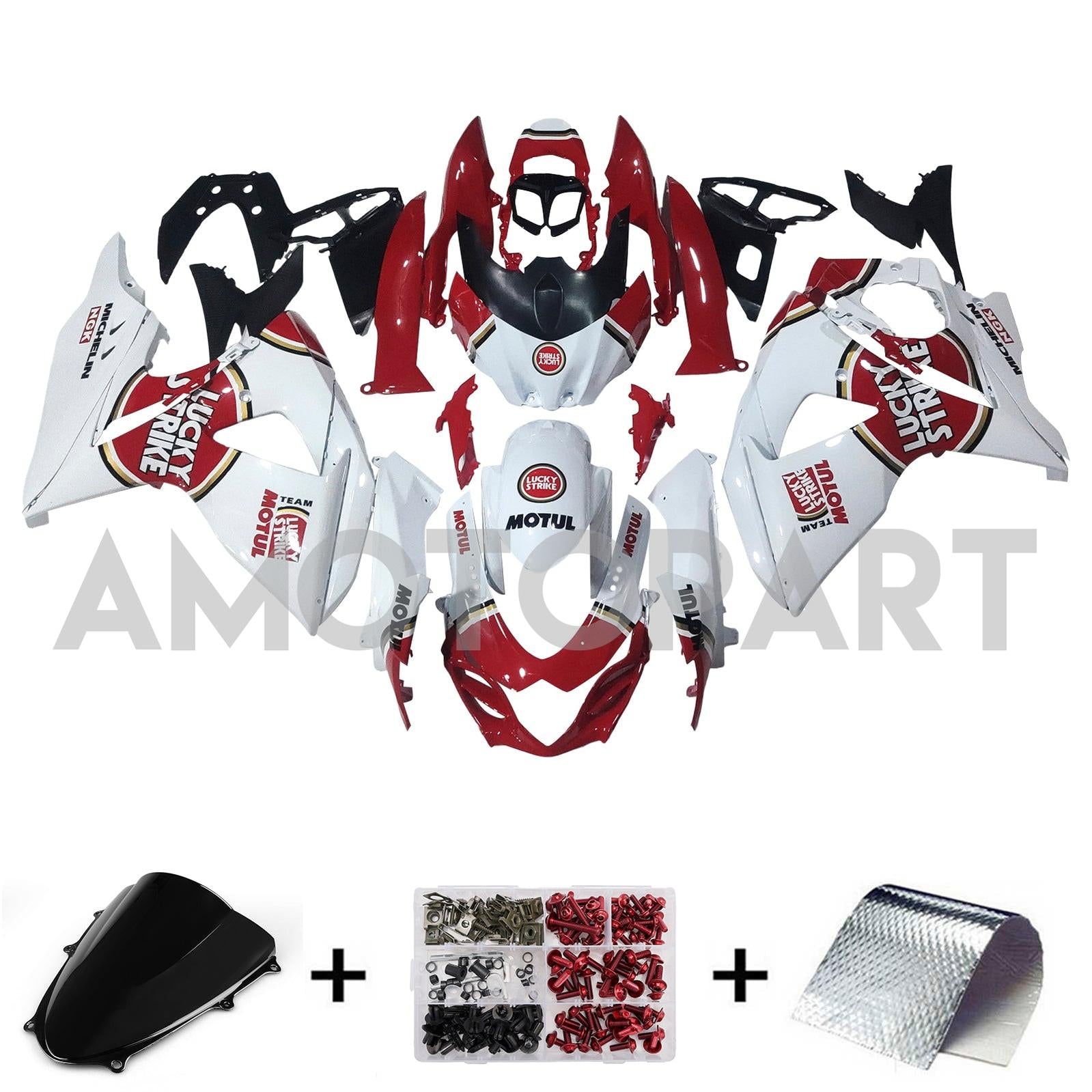 Amotopart 2009-2016 Suzuki GSXR1000 Glossy White Red Fairing Kit