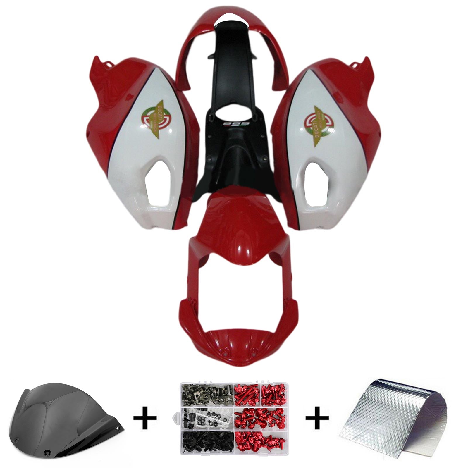 Amotopart Kit de carénage Ducati Monster 696 796 1100 S EVO rouge et blanc Style1 toutes années