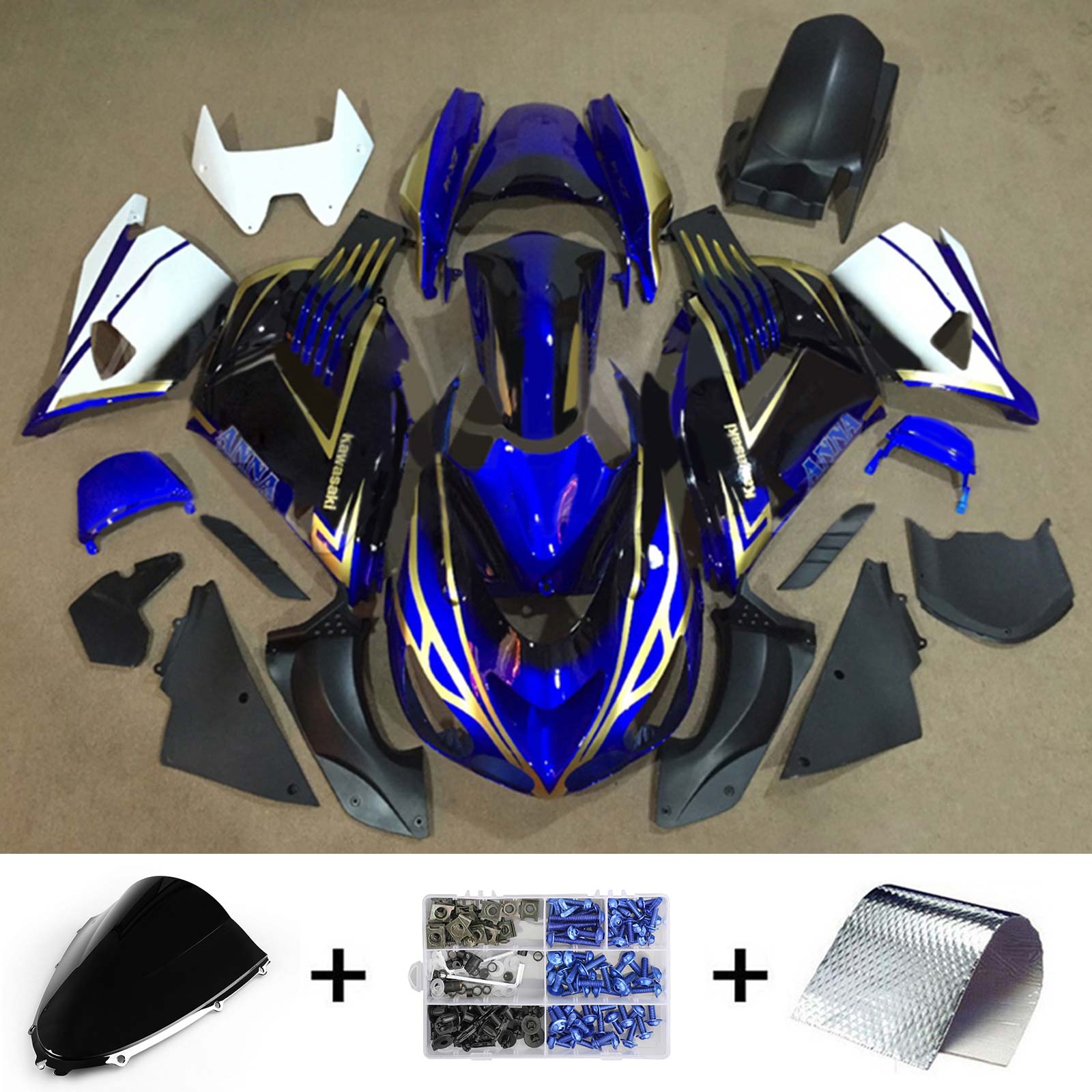 Amotopart 2006–2011 Kawasaki ZX14R Verkleidungsset in Blau und Schwarz