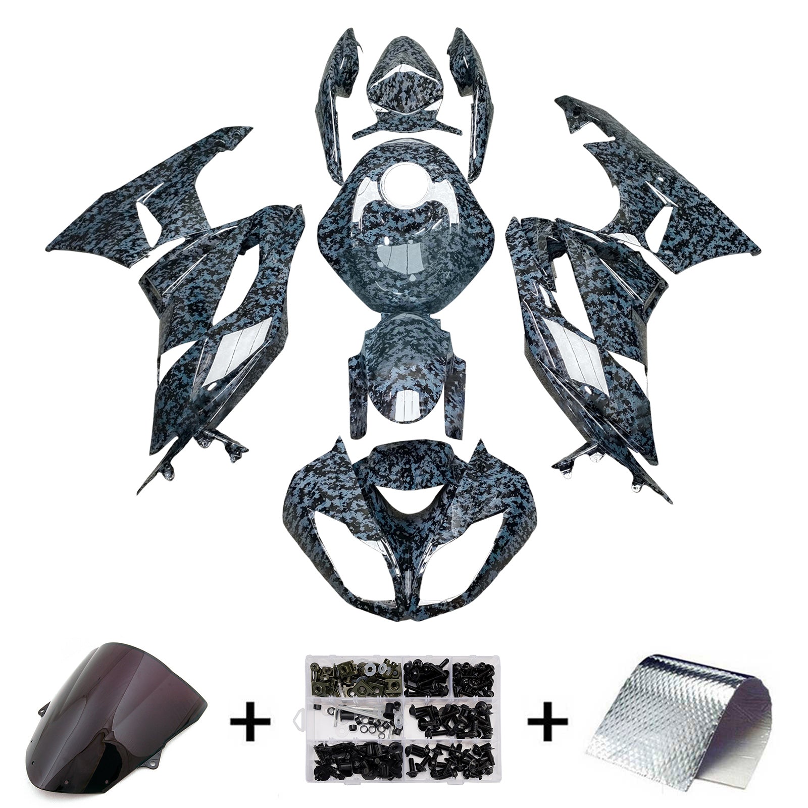 Amotopart 2009-2012 Kawasaki ZX6R 636 Grey Forged Carbon Fairing Kit