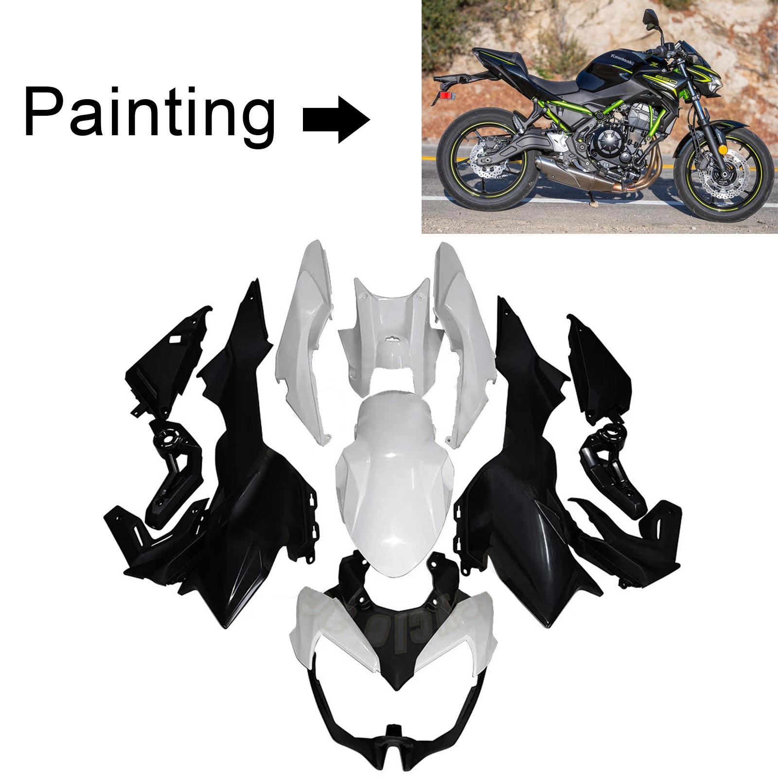 Amotopart 2020-2023 Kawasaki Z650 Black Fairing Kit