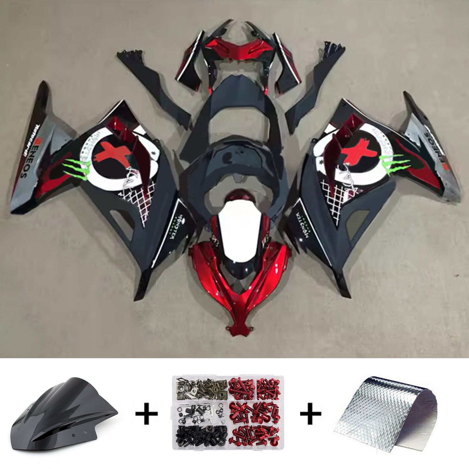 Amotopart 2013-2024 Kawasaki EX300/Ninja300 Red Black White Grey Fairing Kit