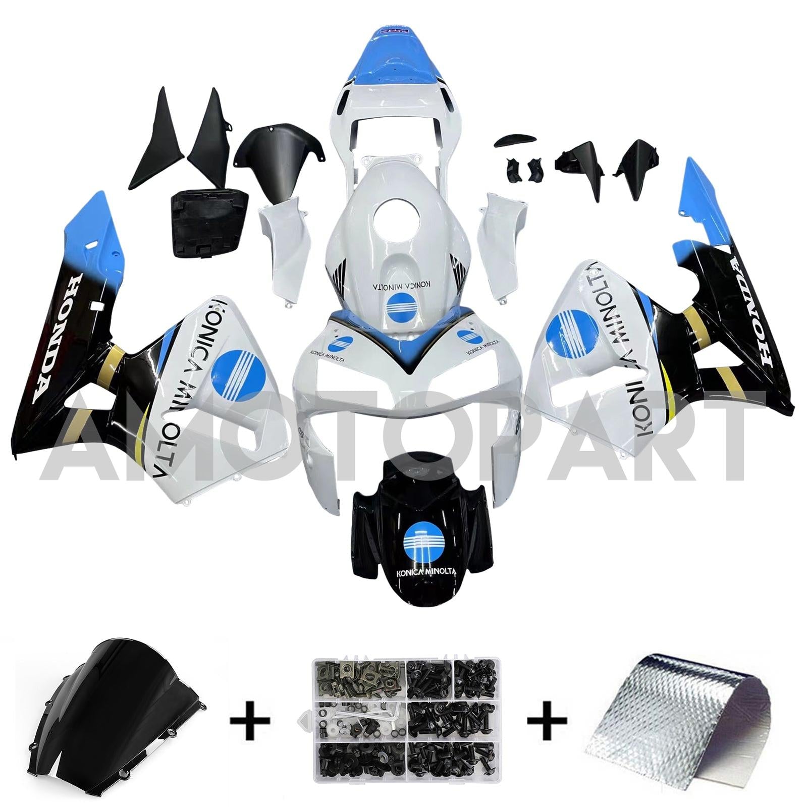 Amotopart 2003–2004 Honda CBR600RR Weiß Schwarz Blau Verkleidungsset