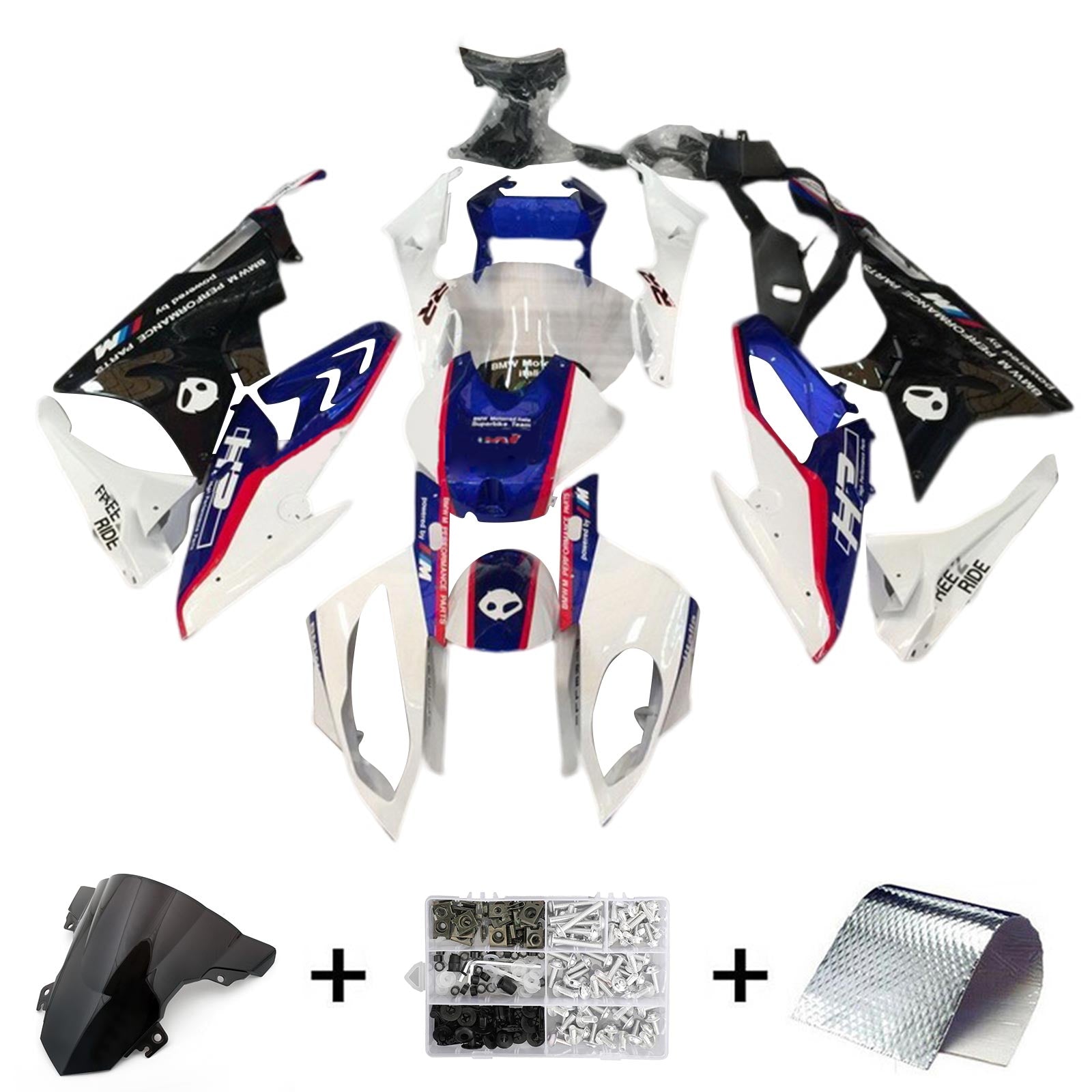 Amotopart 2017-2018 BMW S1000RR Kit de carénage Style4 bleu et blanc