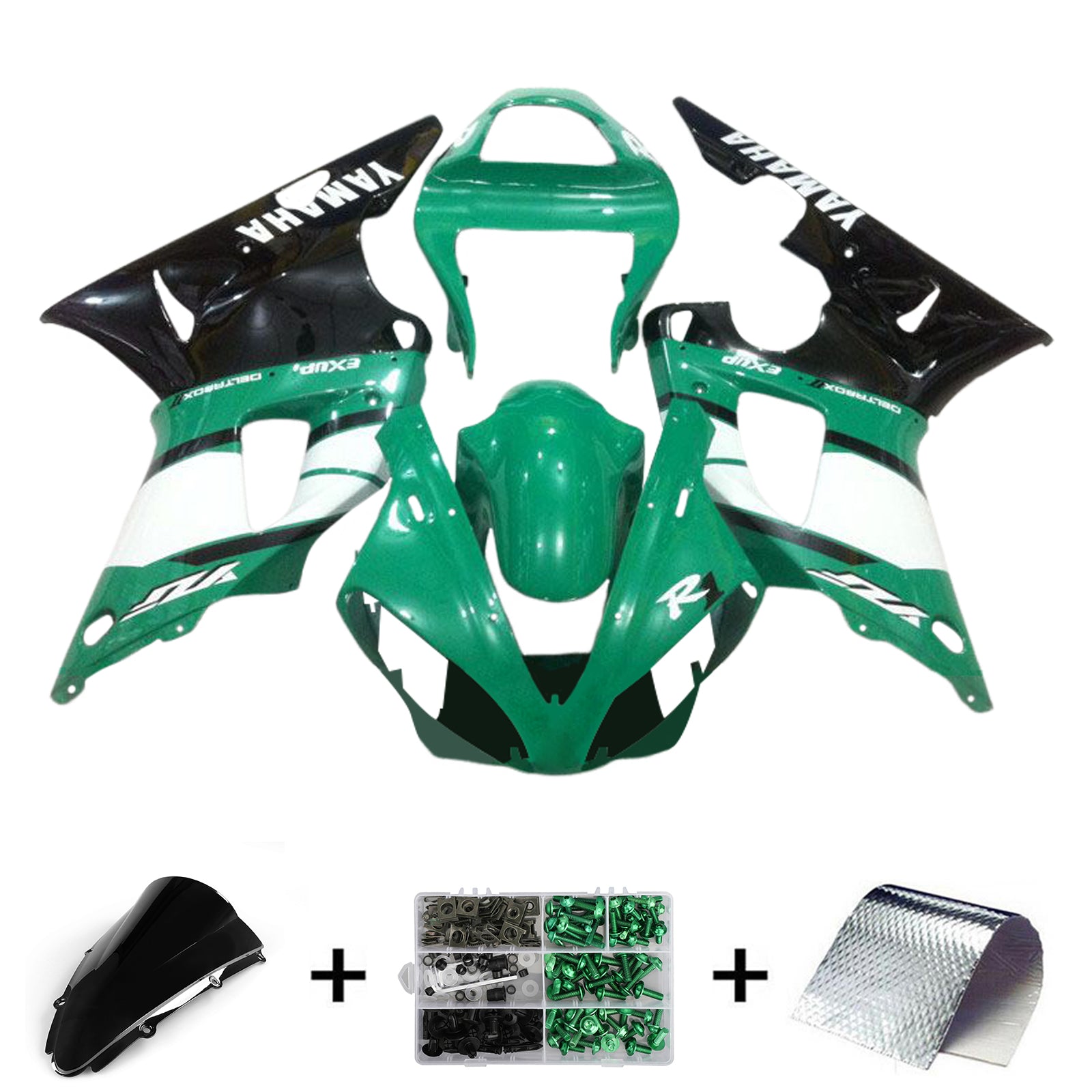 Amotopart 2000-2001 Yamaha YZF 1000 R1 Black Light Green Fairing Kit