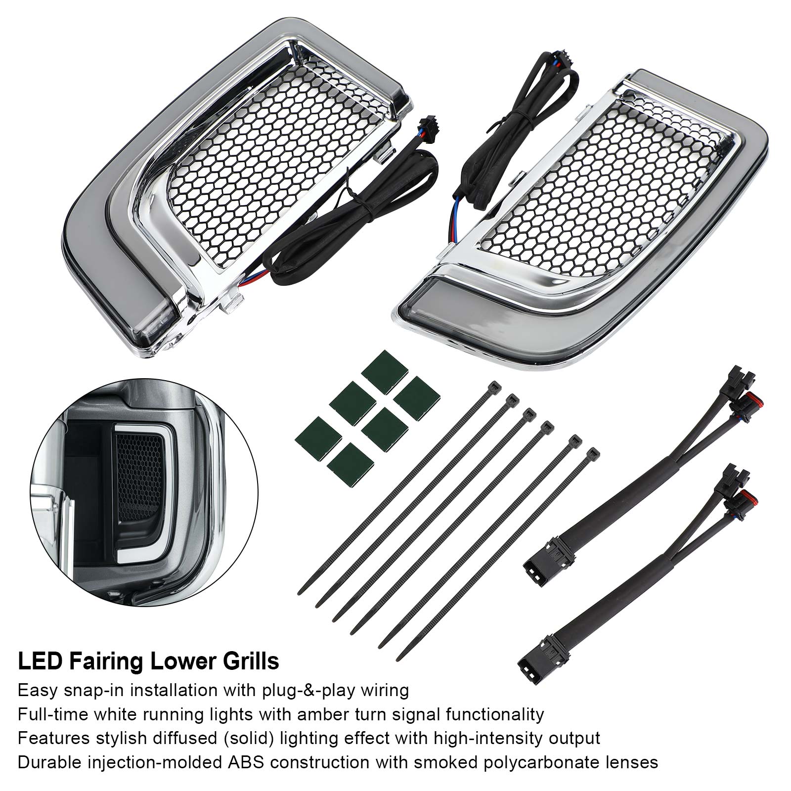 Electra FLH/T Road Glide Silver Tracer LED Lower Fairing Lower Grills Lights