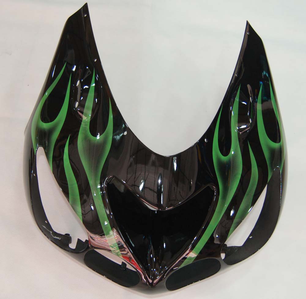 Amotopart 2006-2011 Kawasaki ZX14R Black with Green Flame Fairing Kit