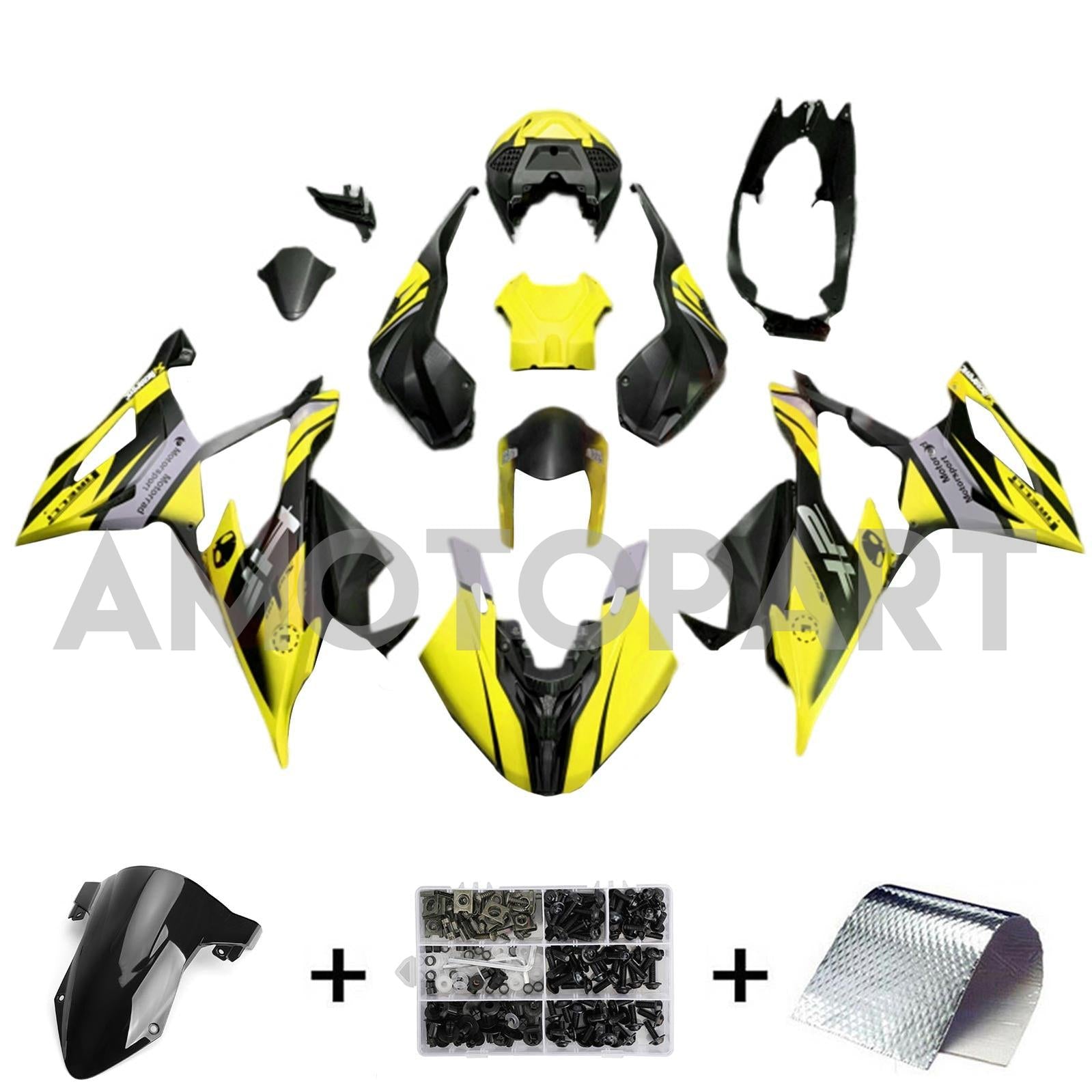 Amotopart BMW S1000RR 2019-2022 Kit de carenado amarillo mate y negro