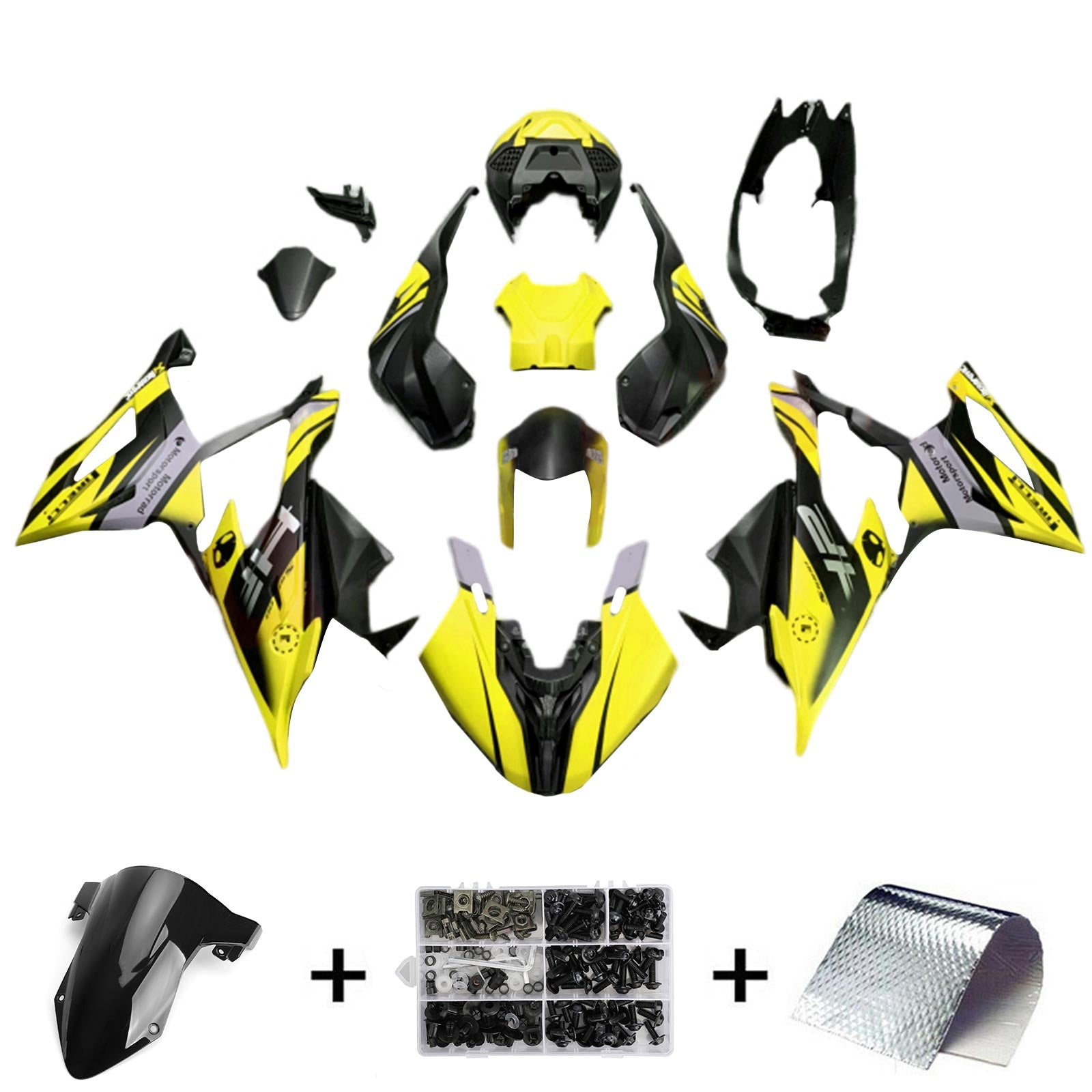 Amotopart BMW S1000RR 2019-2022 Kit de carénage jaune et noir mat