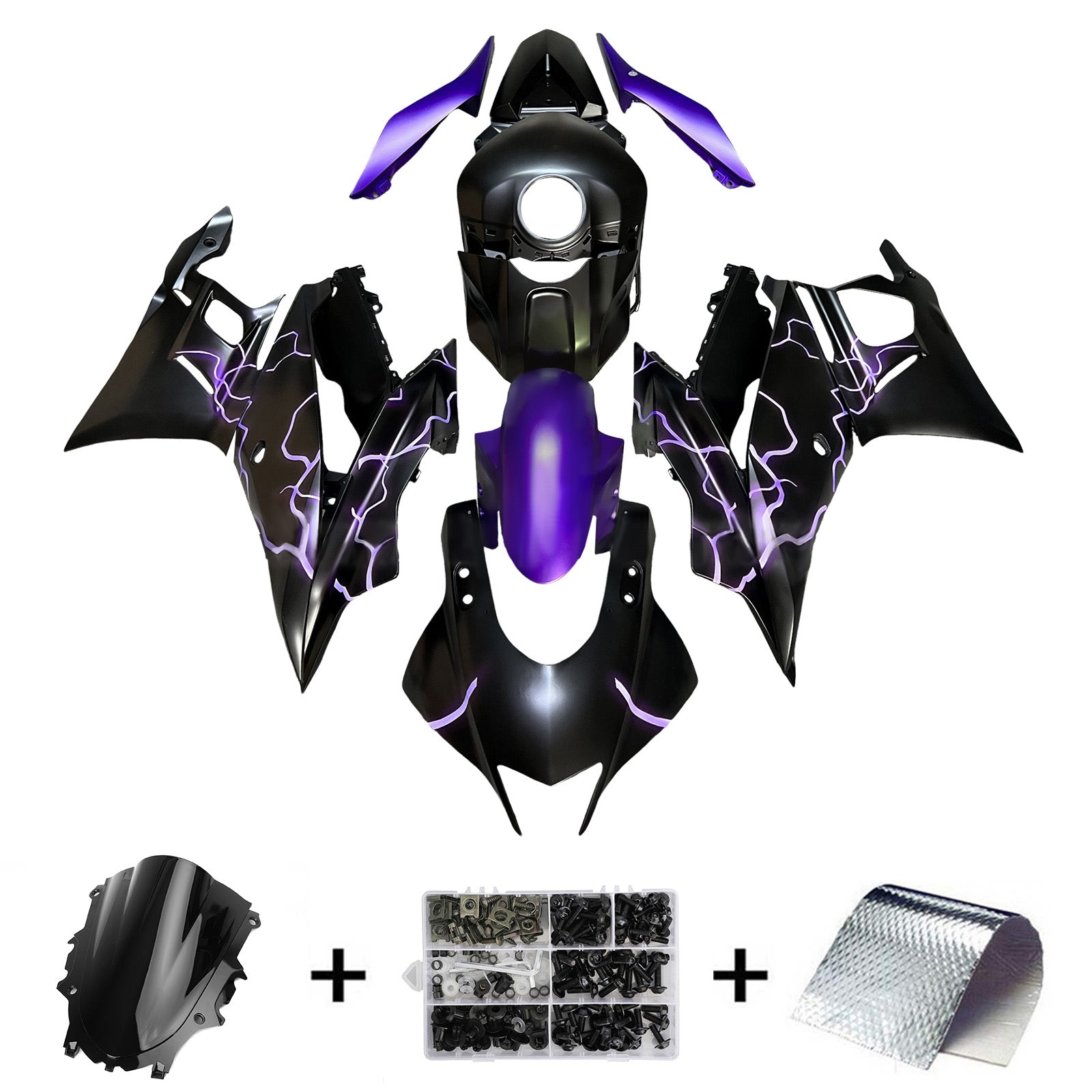 Amotopart 2019-2021 Yamaha YZF-R3 R25 Purple & Black Fairing Kit