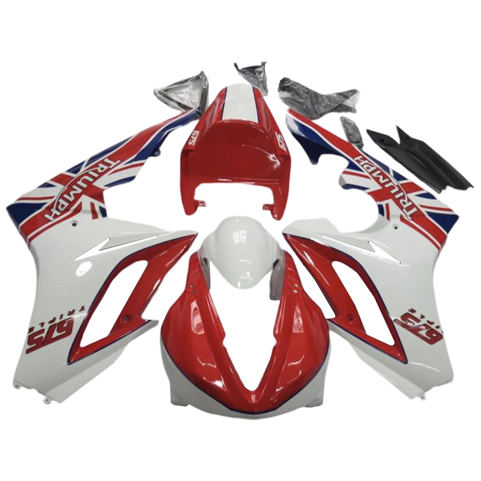 Amotopart 2009-2012 Triumph Daytona 675 Red&White Flag Fairing Kit