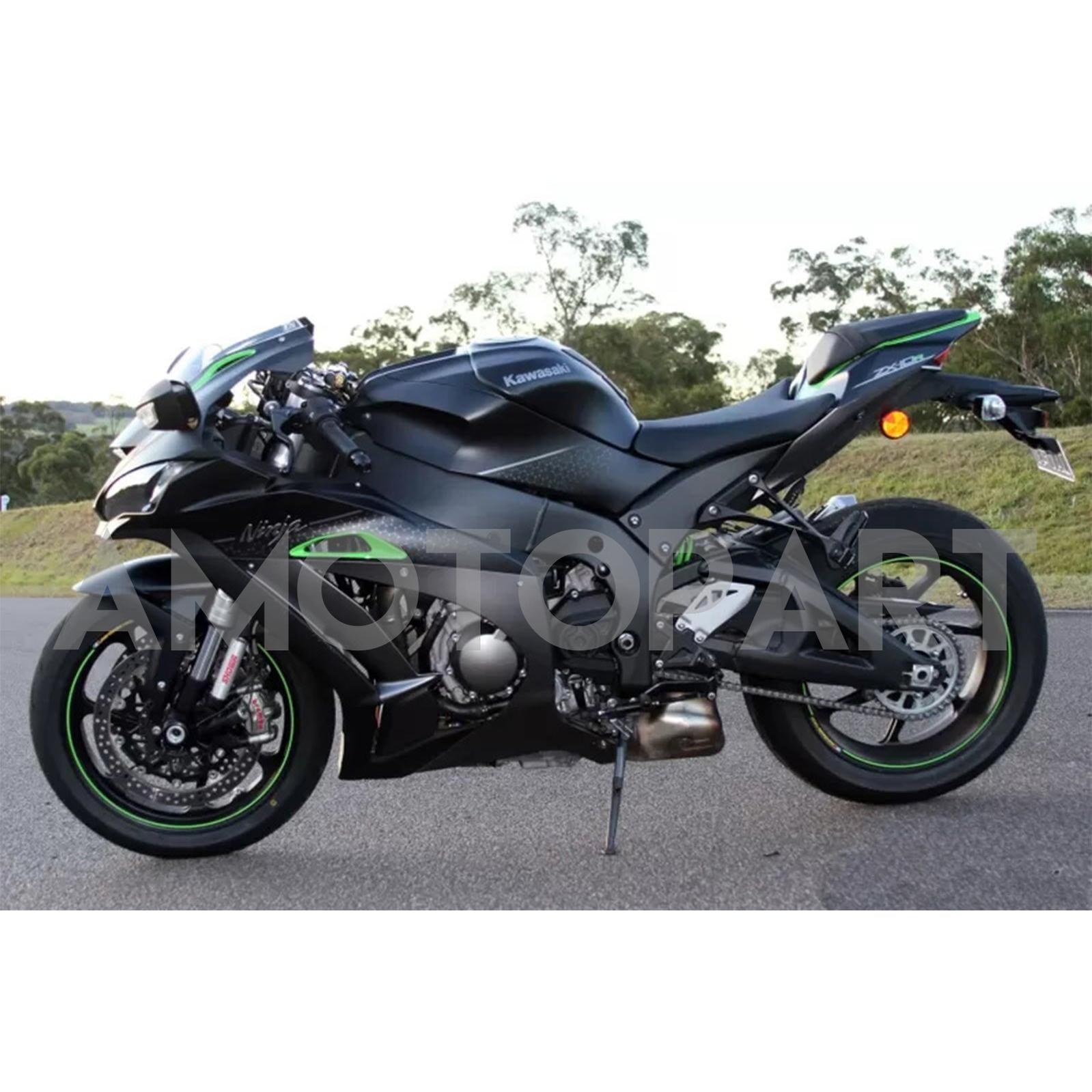 Amotopart 2008-2012 Kawasaki EX250 Ninja250R Black Green Fairing Kit