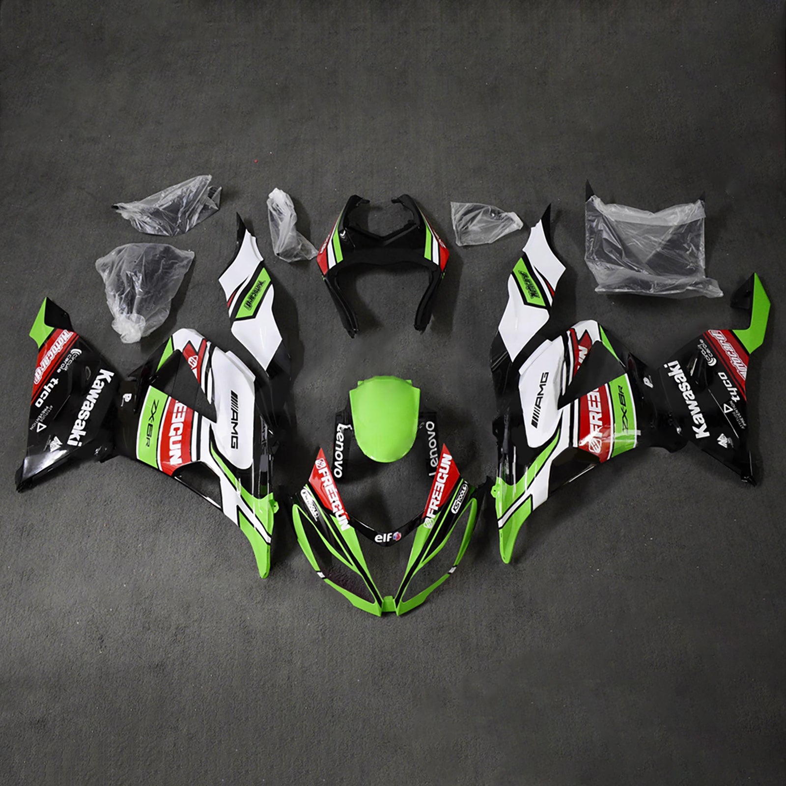 Amotopart 2013-2018 Kawasaki ZX6R 636 Black Green White Red  Fairing Kit