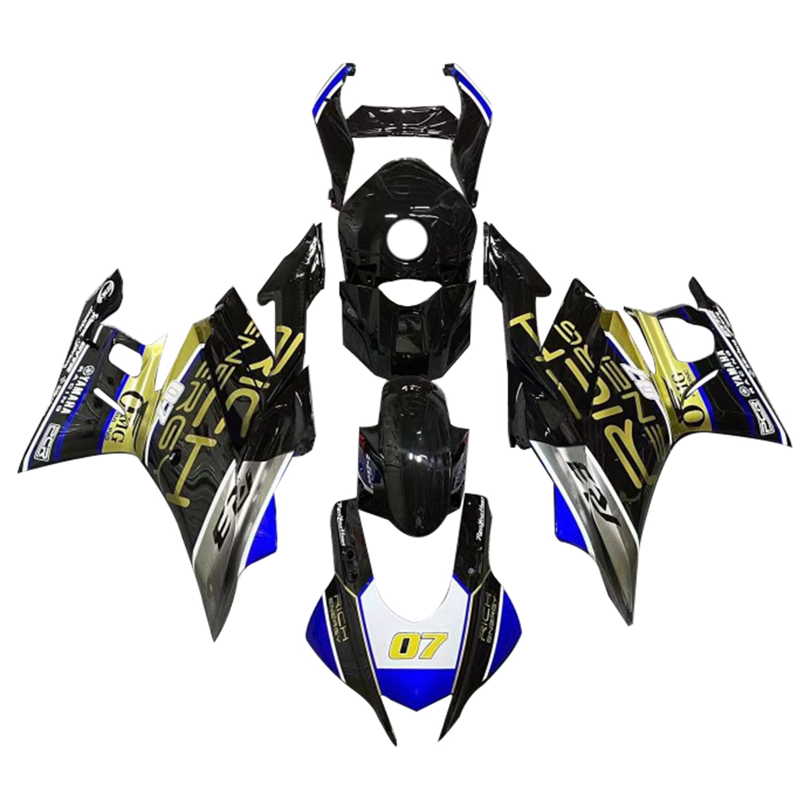 Amotopart Yamaha 2019-2021 YZF R3/YZF R25 Black with Gold Logo Fairing Kit