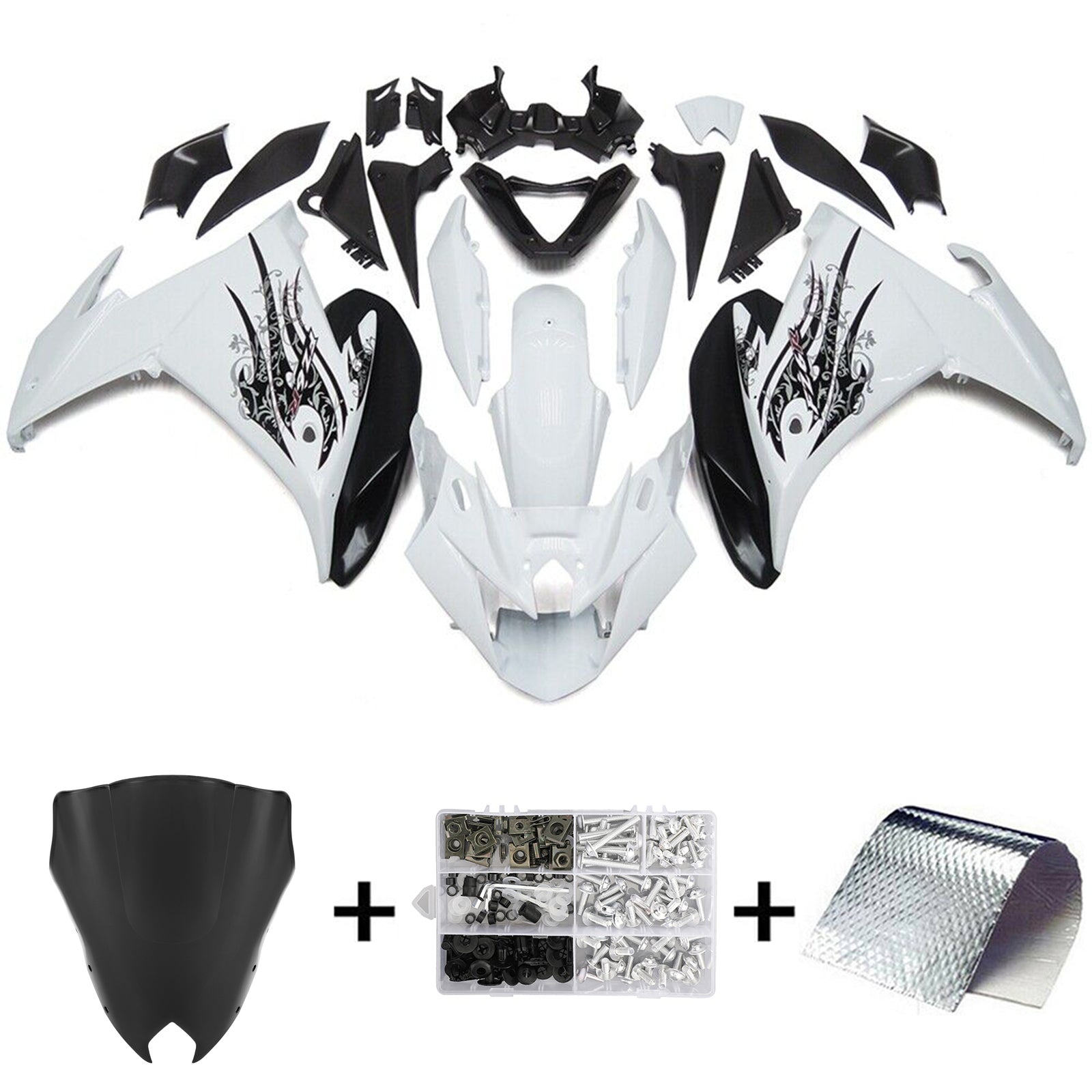 Amotopart 2009-2015 Yamaha FZ6R Black White Fairing Kit