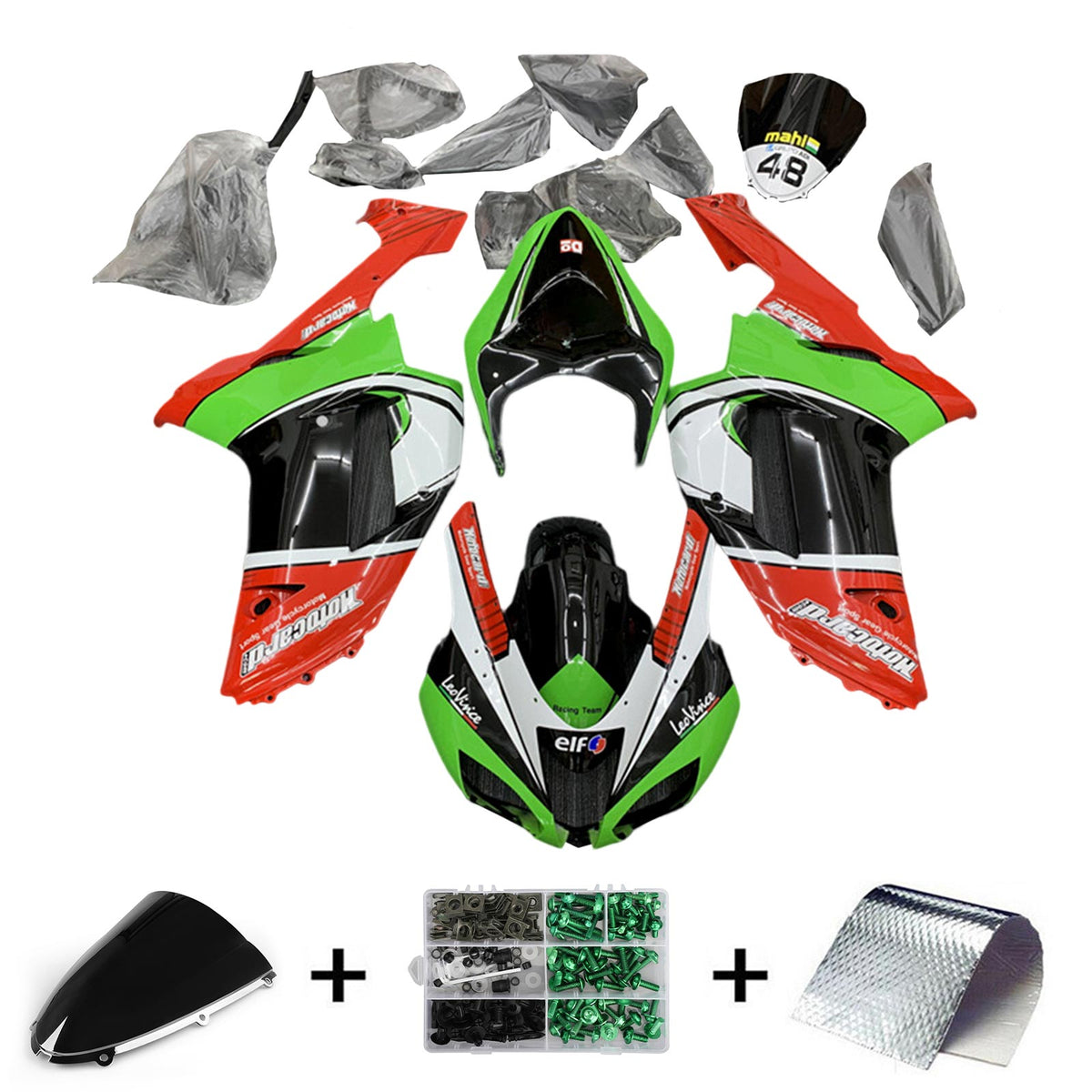 Amotopart 2007-2008 Kawasaki ZX6R 636 Kit de carenado rojo y naranja