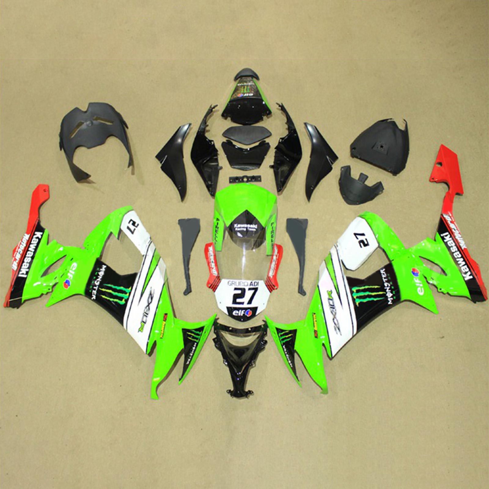 Amotopart 2008-2010 Kawasaki ZX10R Green&Red Style2 Fairing Kit