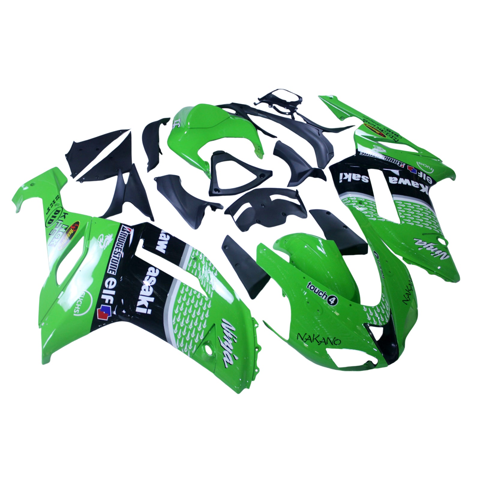 Amotopart 2007-2008 Kawasaki ZX6R 636 Green Black Fairing Kit