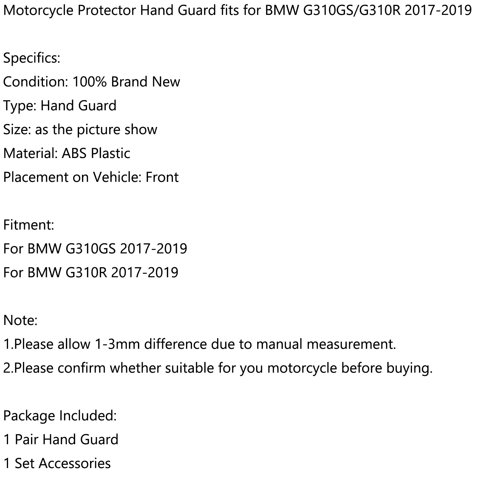 Handschutz für BMW G310GS/G310R 2017–2019. Motorrad-Handschutz, passend für BMW G310GS/G310R 2017–2019