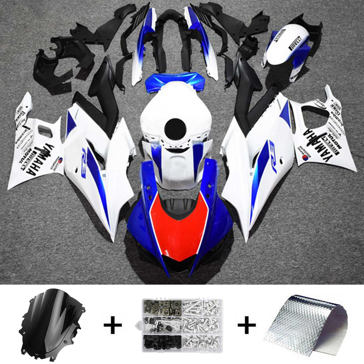 Amotopart 2022-2023 Kit carena Yamaha YZF-R3 R25 White&amp;Blue Style1