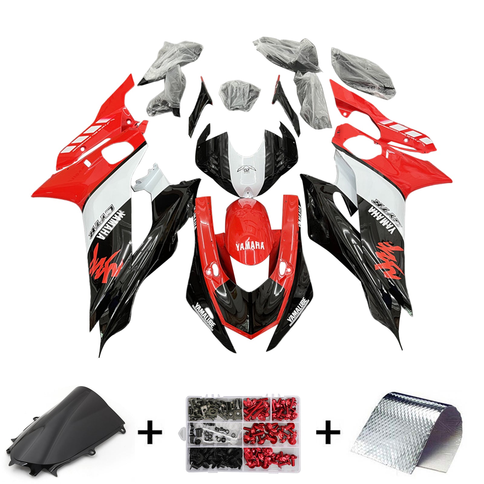 Kit de carénage Amotopart Yamaha YZF-R6 2017-2023 rouge et noir