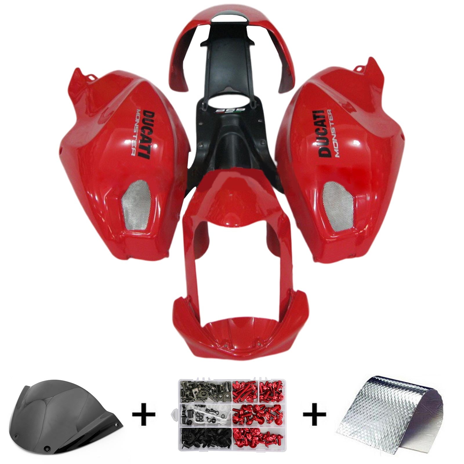 Amotopart Todos los años Ducati Monster 696 796 1100 S EVO Kit de carenado Style3 rojo y negro