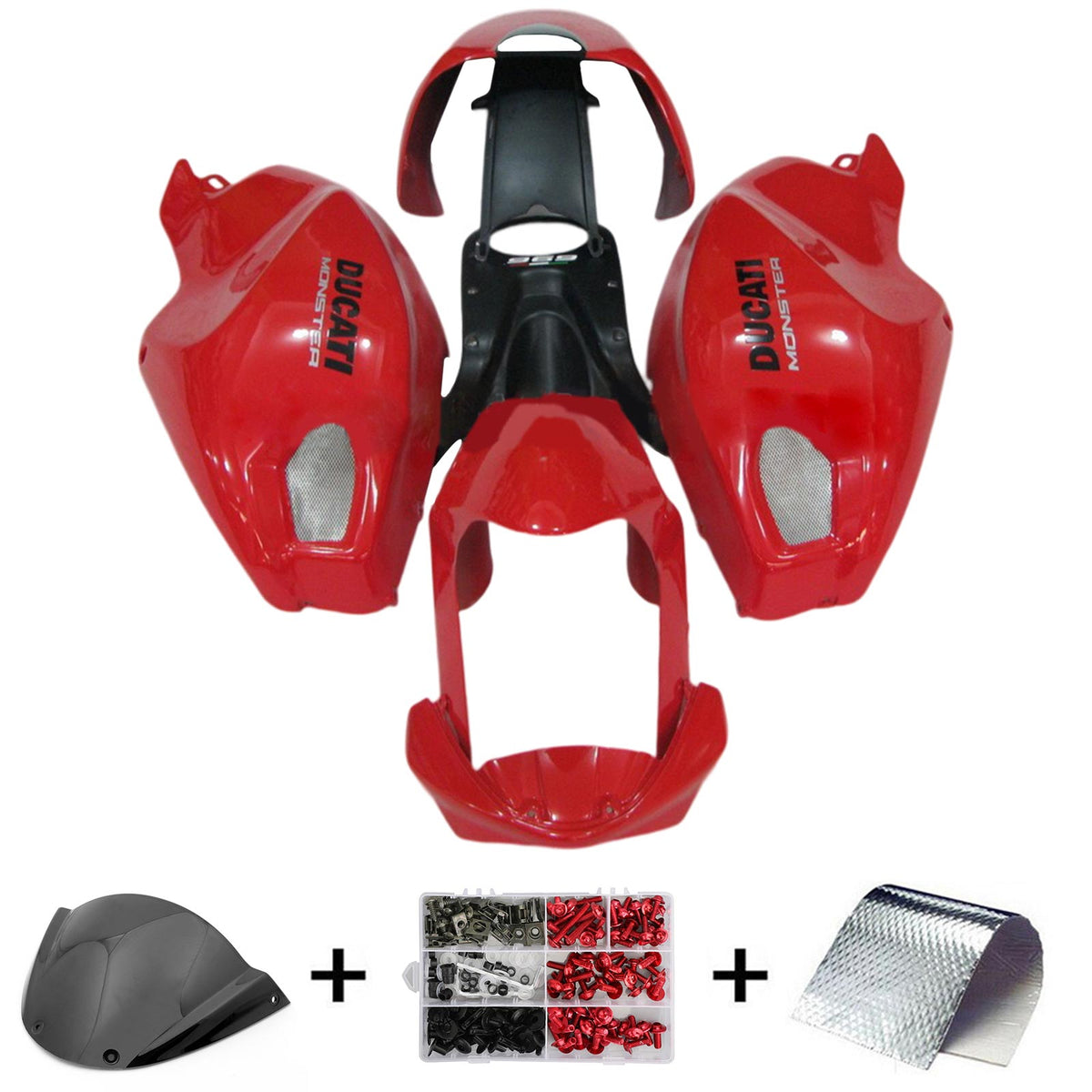 Amotopart Kit carena Ducati Monster 696 796 1100 S EVO Rosso&amp;Nero Style3 per tutti gli anni