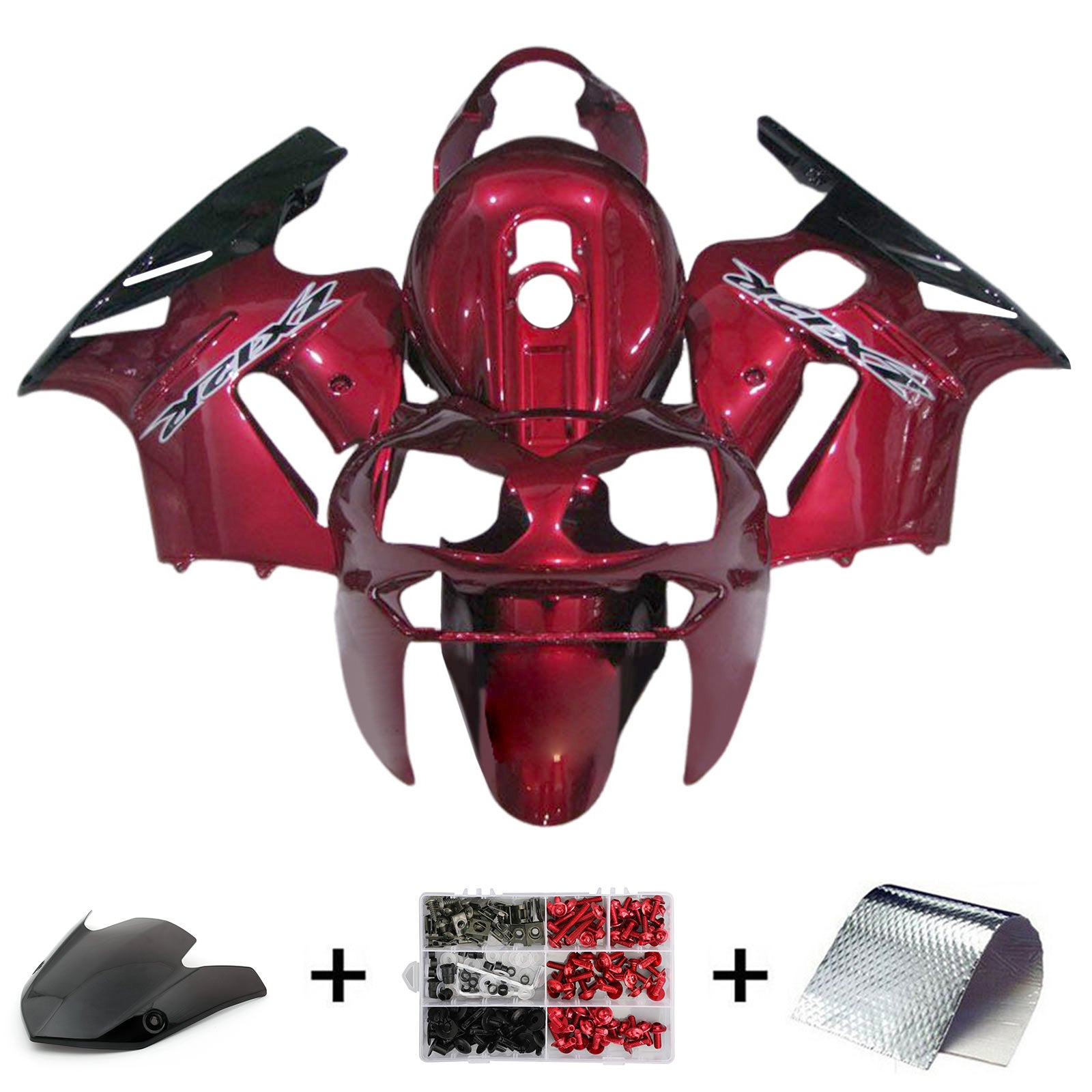 Amotopart 2002-2005  Kawasaki ZX12R Glossy Red & Black Fairing Kit