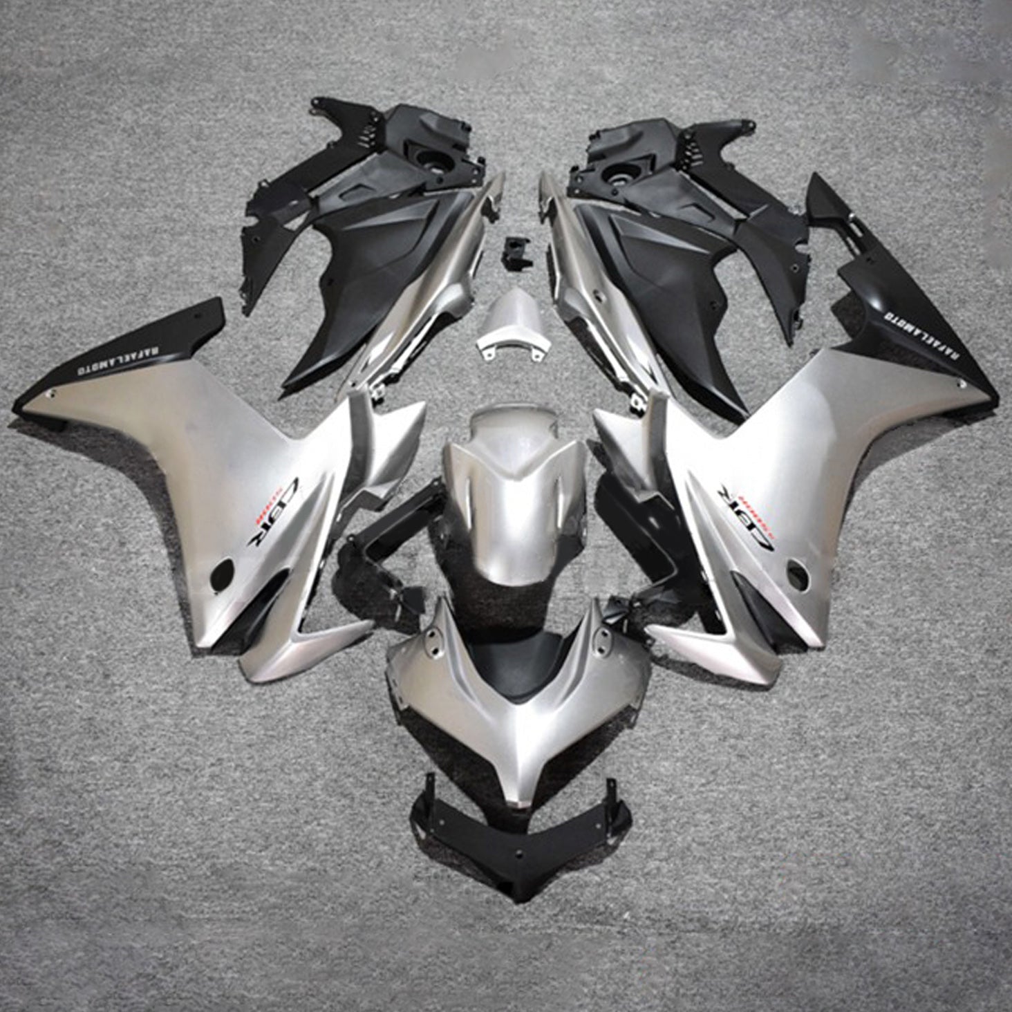 Amotopart 2013-2015 CBR500R Honda Kit de carenado plateado mate y negro