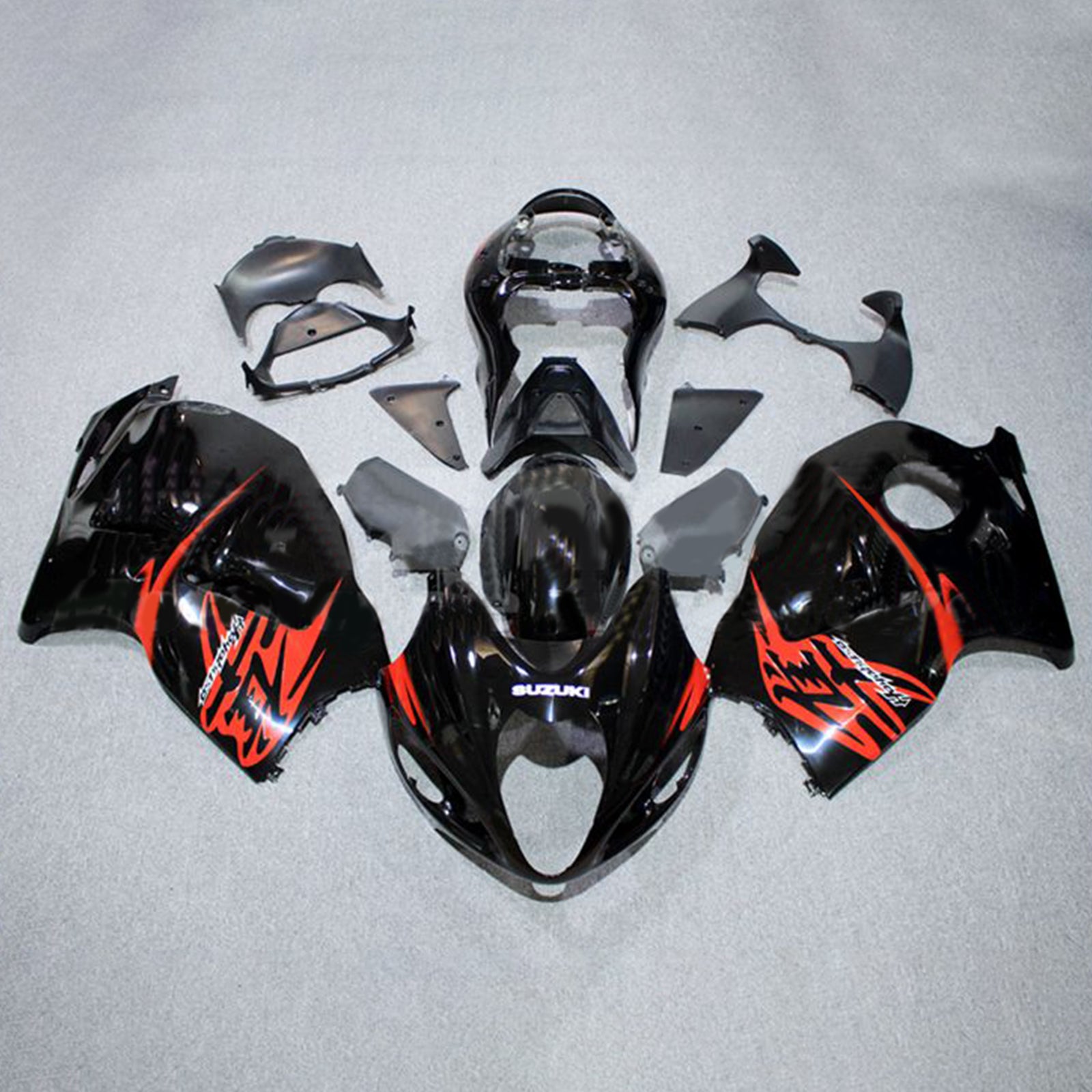 Amotopart 1999-2007 Suzuki Hayabusa GSX1300R Kit de carénage noir avec accent rouge