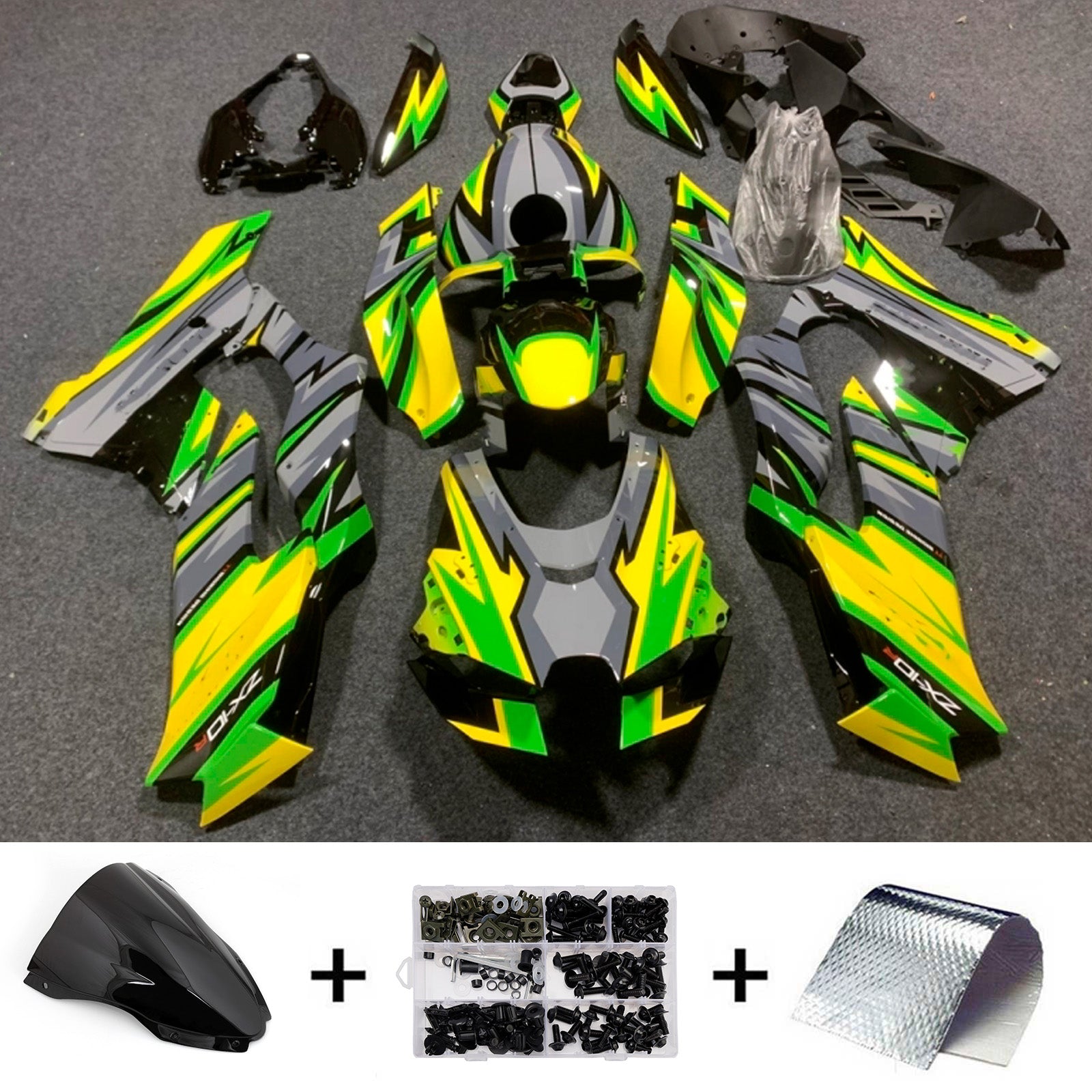 Amotopart 2021-2025 Kawasaki ZX-10R/ZX-10RR Green Yellow Grey Fairing Kit