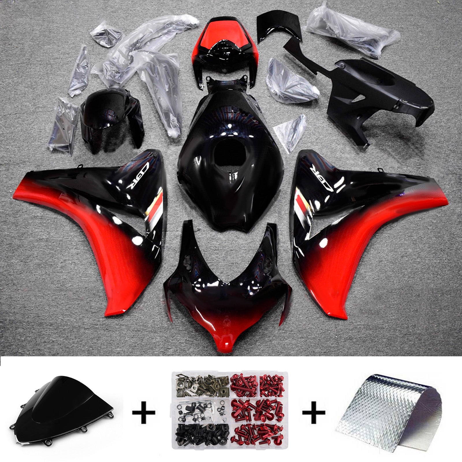 Amotopart 2008-2011 Honda CBR1000RR Red Black Fairing Kit