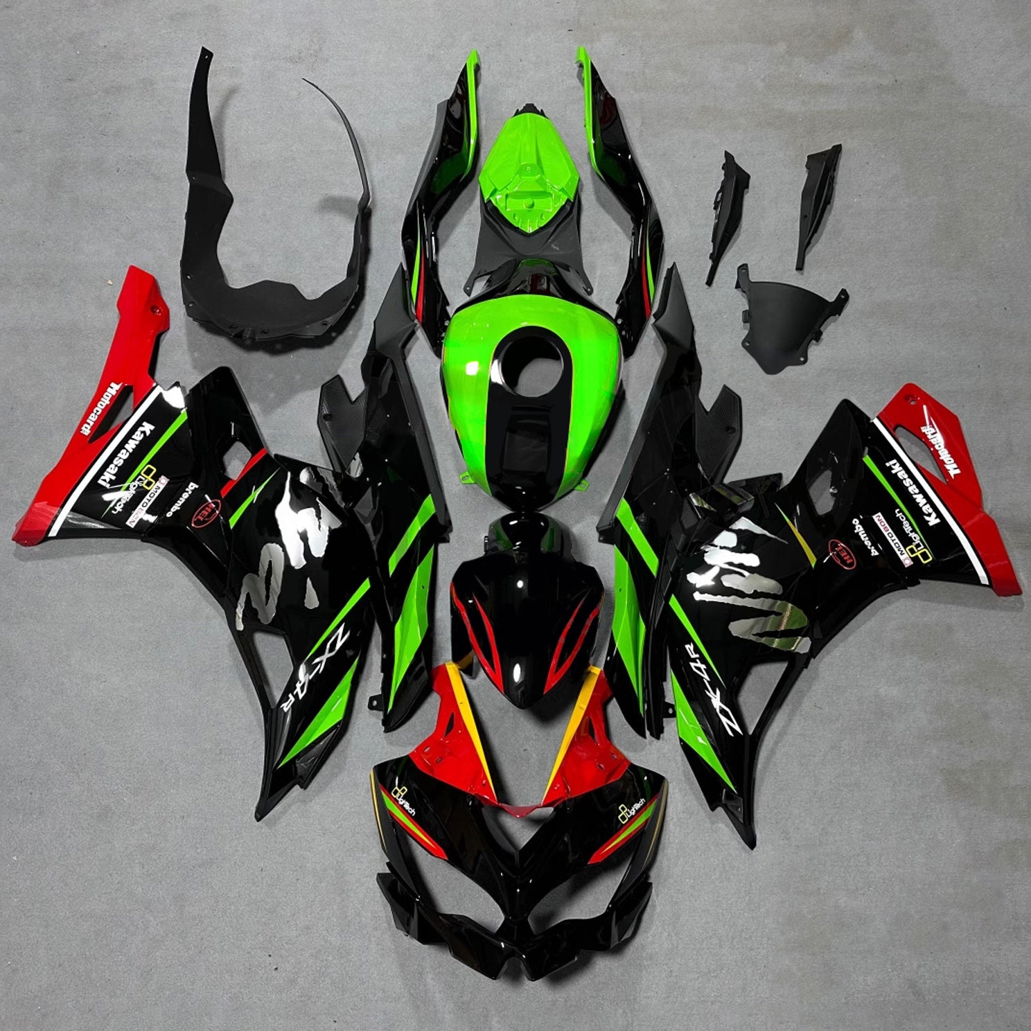 Amotopart 2019-2022 Kawasaki ZX-25R 2023-2024 ZX-4R / ZX-4RR Black Green Fairing Kit