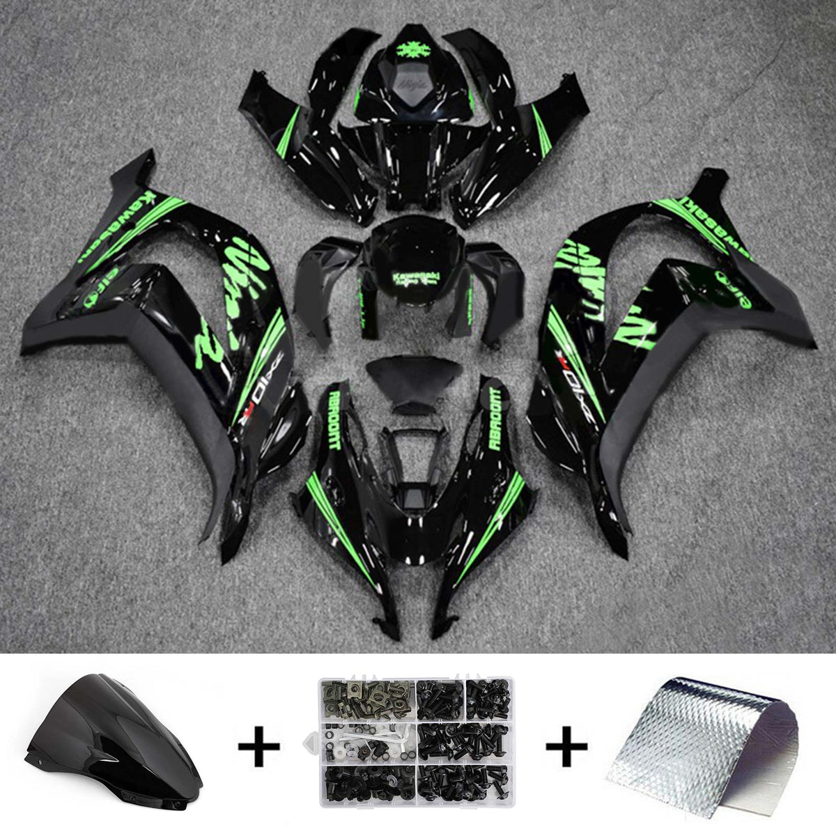 Amotopart 2016-2020 ZX10R Kawasaki Green&amp;Black Style2 Verkleidungsset