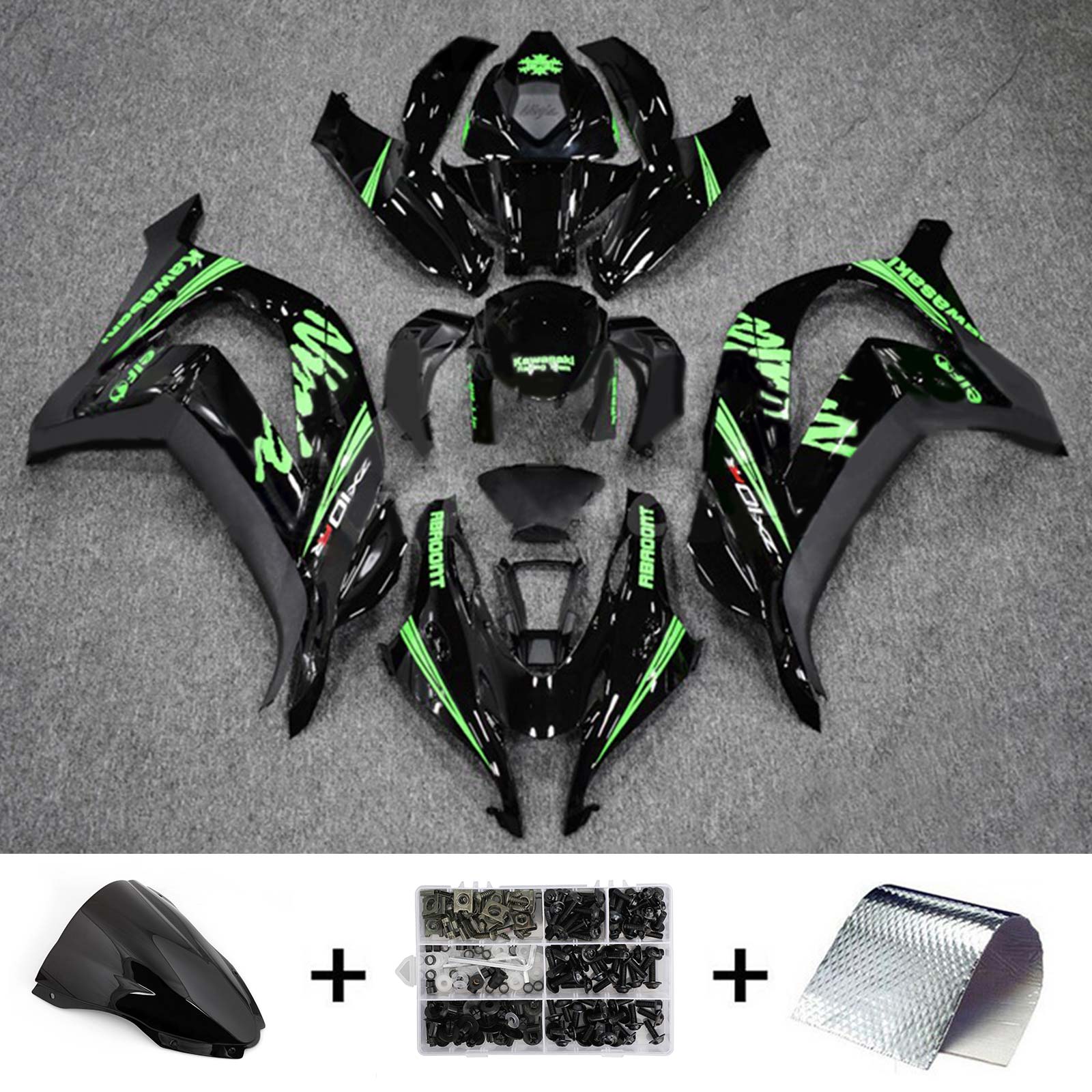 Amotopart 2016-2020 ZX10R Kawasaki Green&Black Style2 Fairing Kit