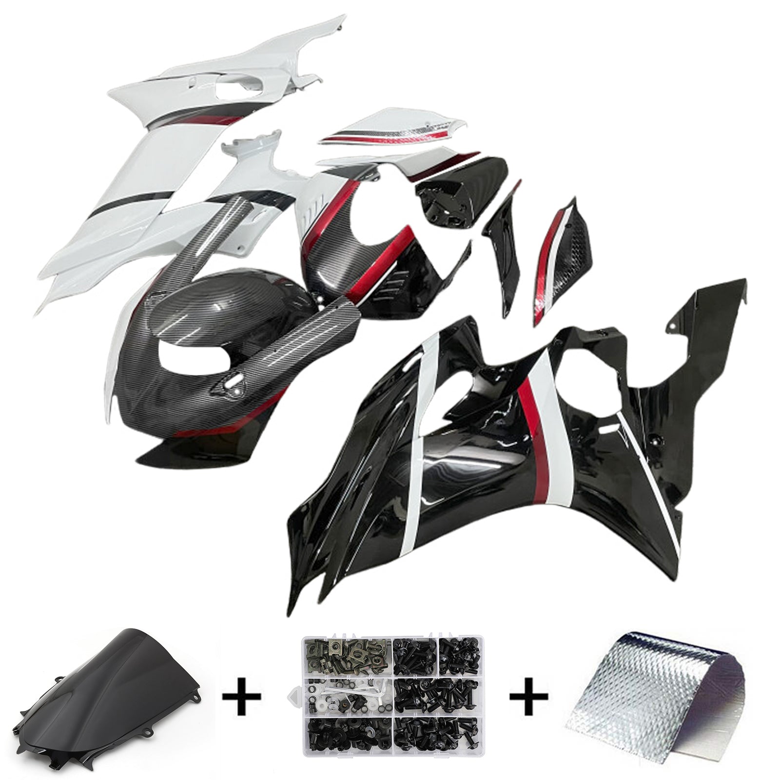 Amotopart 2017-2023 Yamaha YZF R6 Carbon Fiber Black White Red Fairing Kit