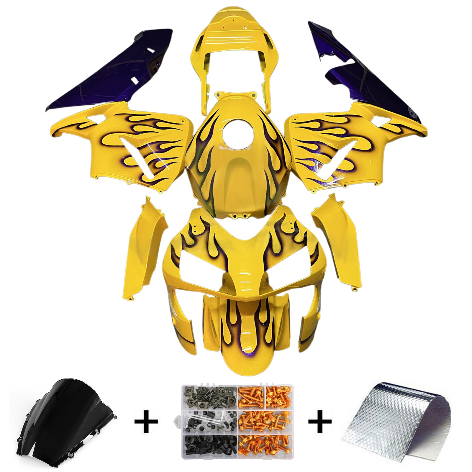 Amotopart 2003-2004 Honda CBR600RR Yellow with Black Blames Kit Kit