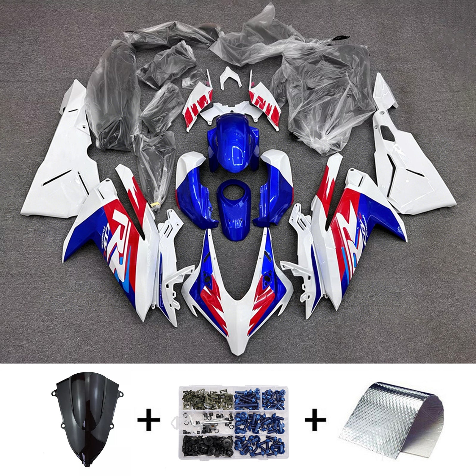 Amotopart 2023-2024 Honda CBR250RR White/Blue Fairing Kit