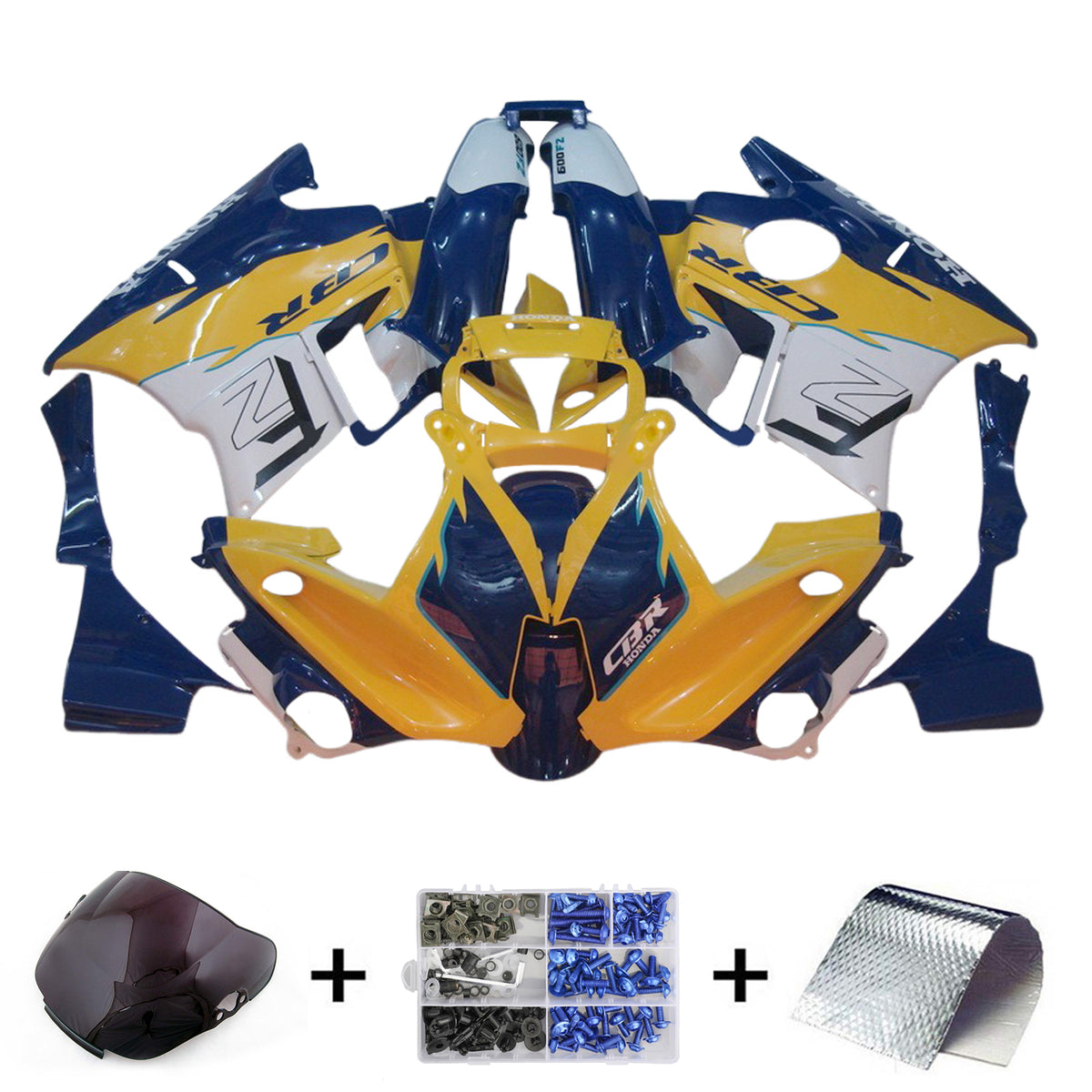 Amotopart 1991-1994 Honda CBR600 F2 Kit de carénage jaune bleu blanc