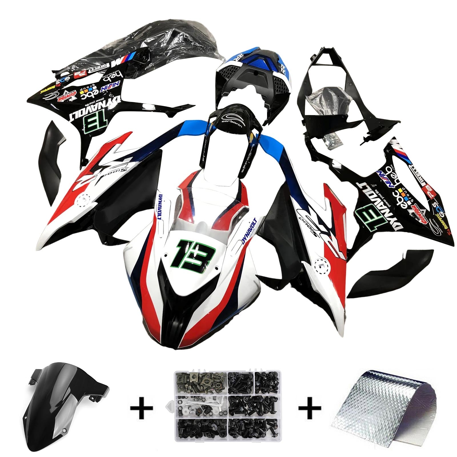 Amotopart BMW S1000RR 2019-2022 Kit de carénage bleu et rouge Style 6