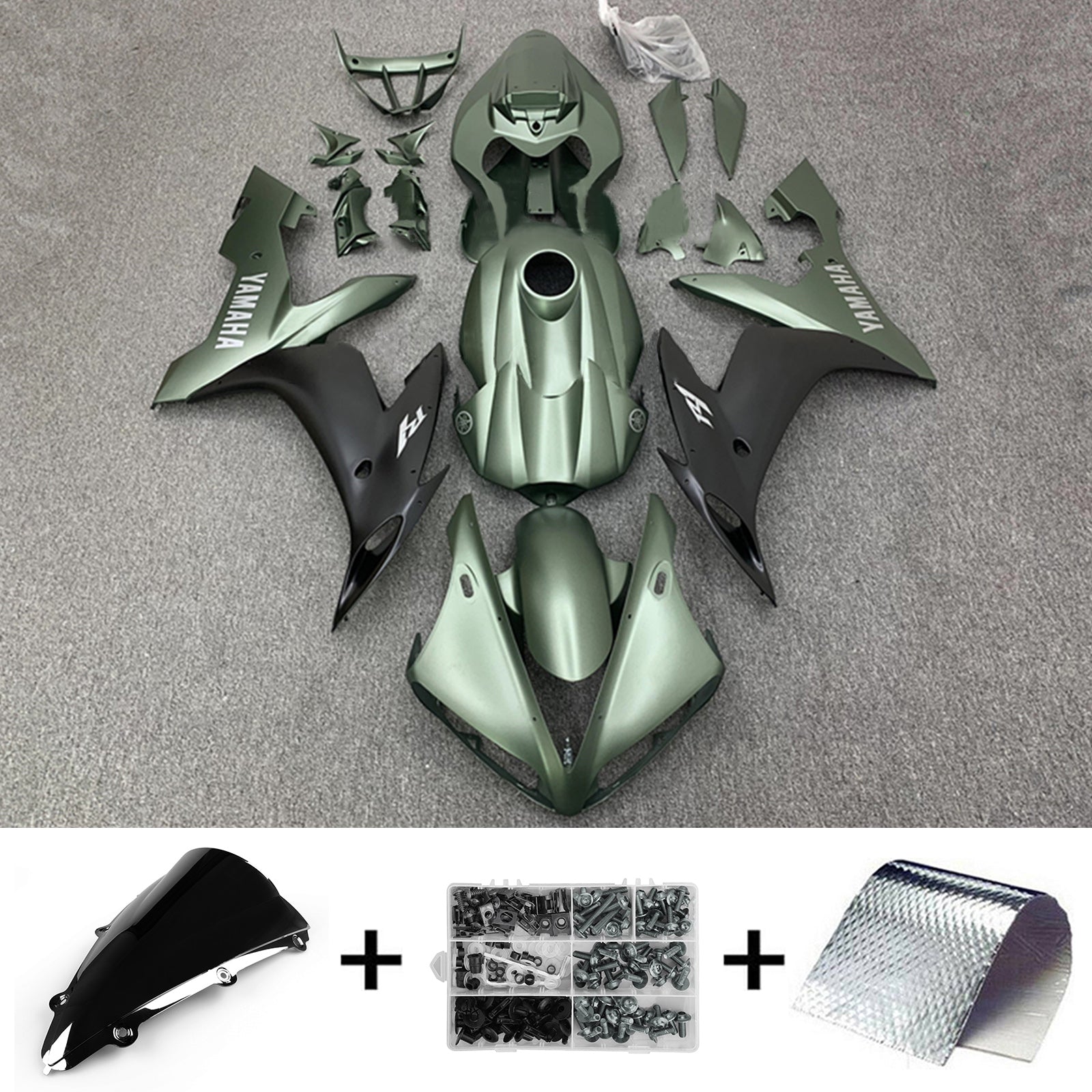 Amotopart 2004-2006 YZF 1000 R1 Yamaha Kit de carénage vert mat et noir