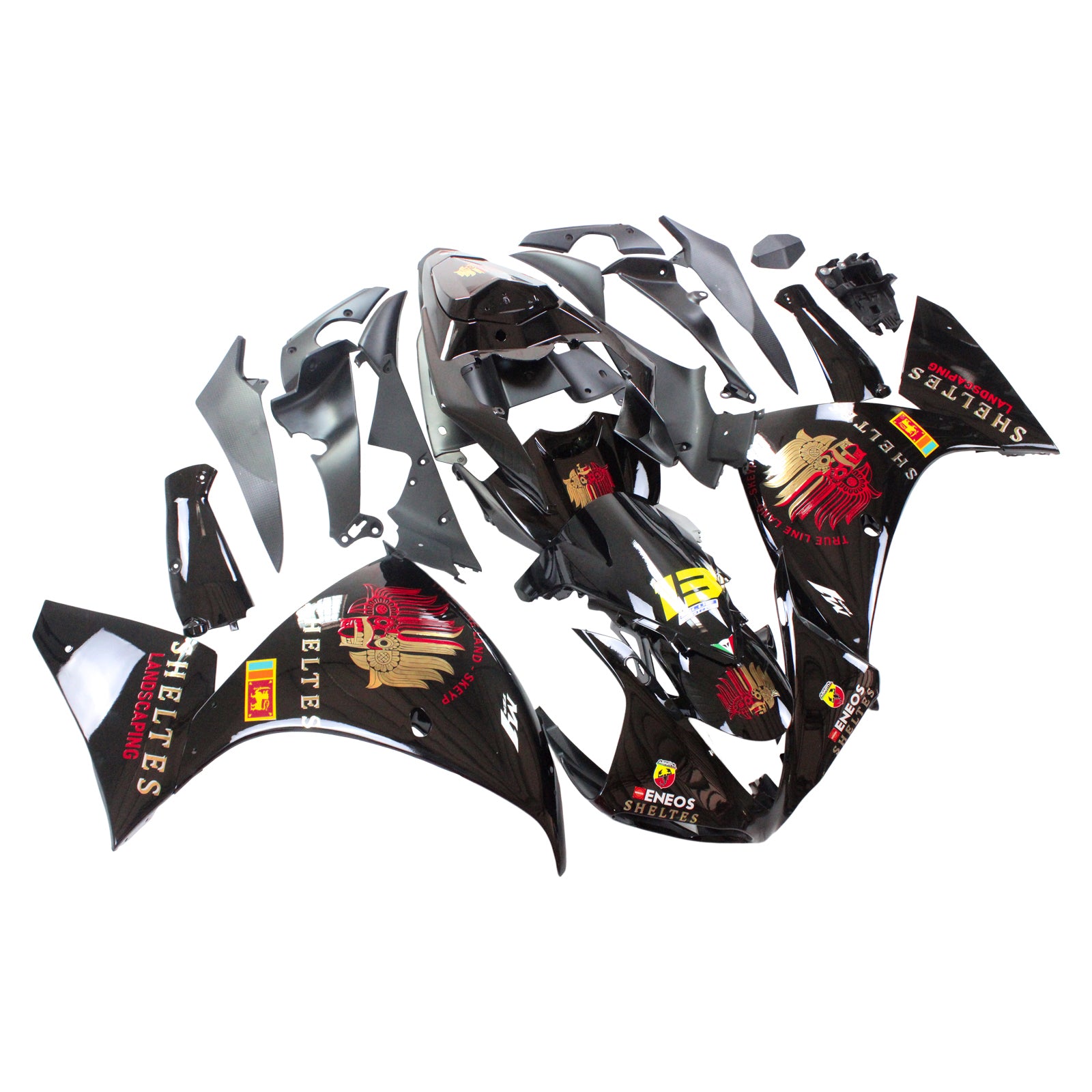 Amotopart 2009–2011 YZF 1000 R1 Yamaha Verkleidungsset in Schwarz mit rotem Logo