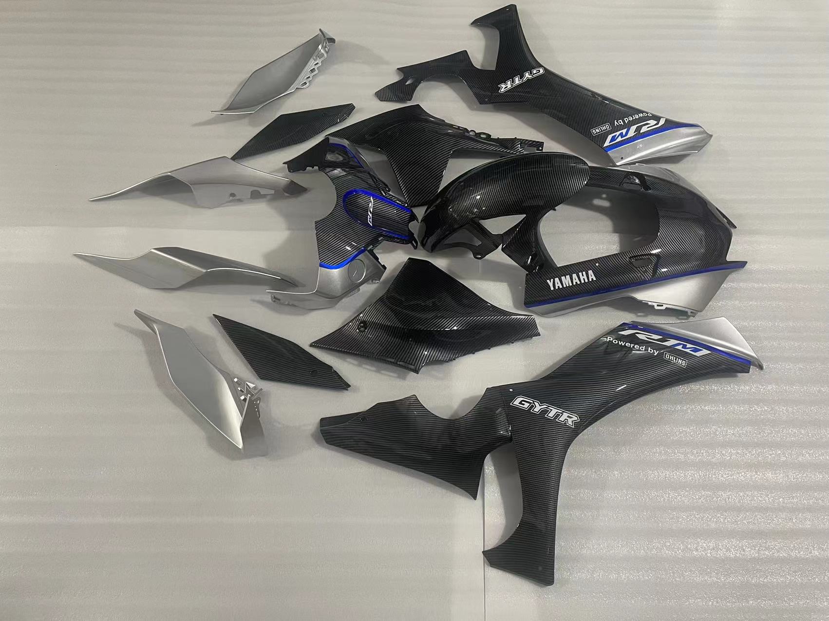 Amotopart Yamaha YZF R1 2020-2024 Kit de carénage noir et bleu en fibre de carbone