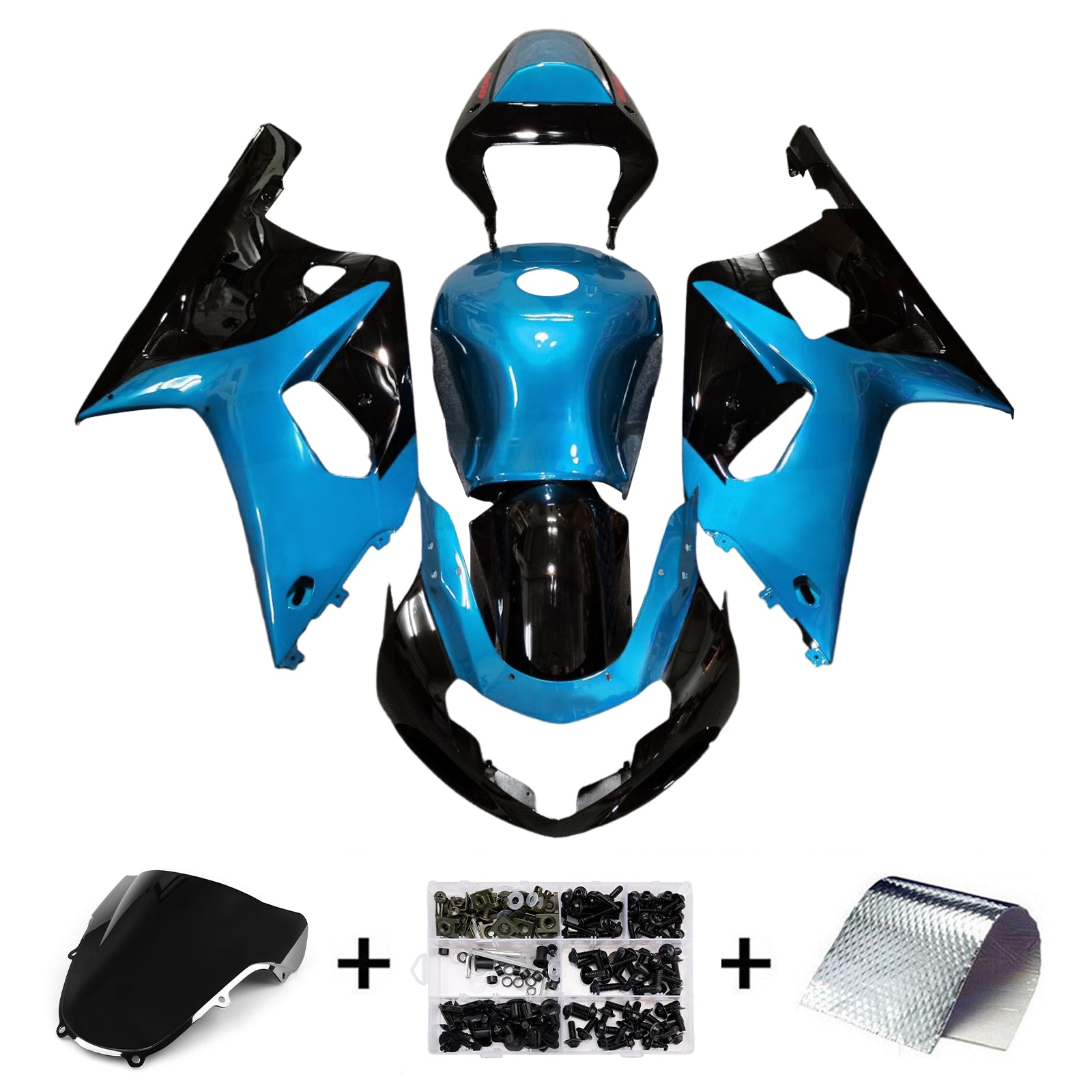 Amotopart Suzuki 00-03 GSXR 750 & 01-03 GSXR 600 Light Blue 
 Black Fairing Kit