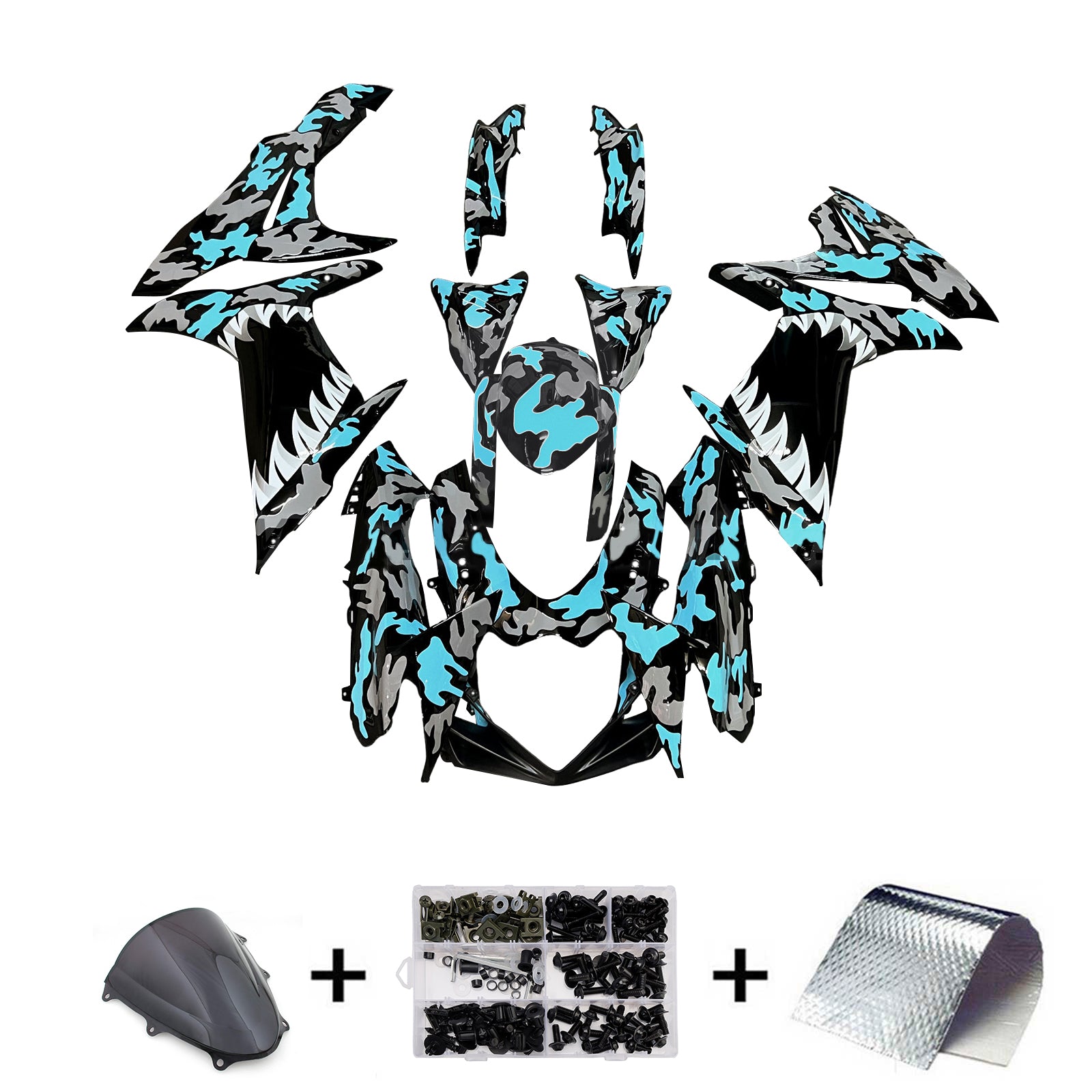 Amotopart 2011-2025 Suzuki GSXR 600/750 Hellblau graues Hai-Zähneverkleidungskit