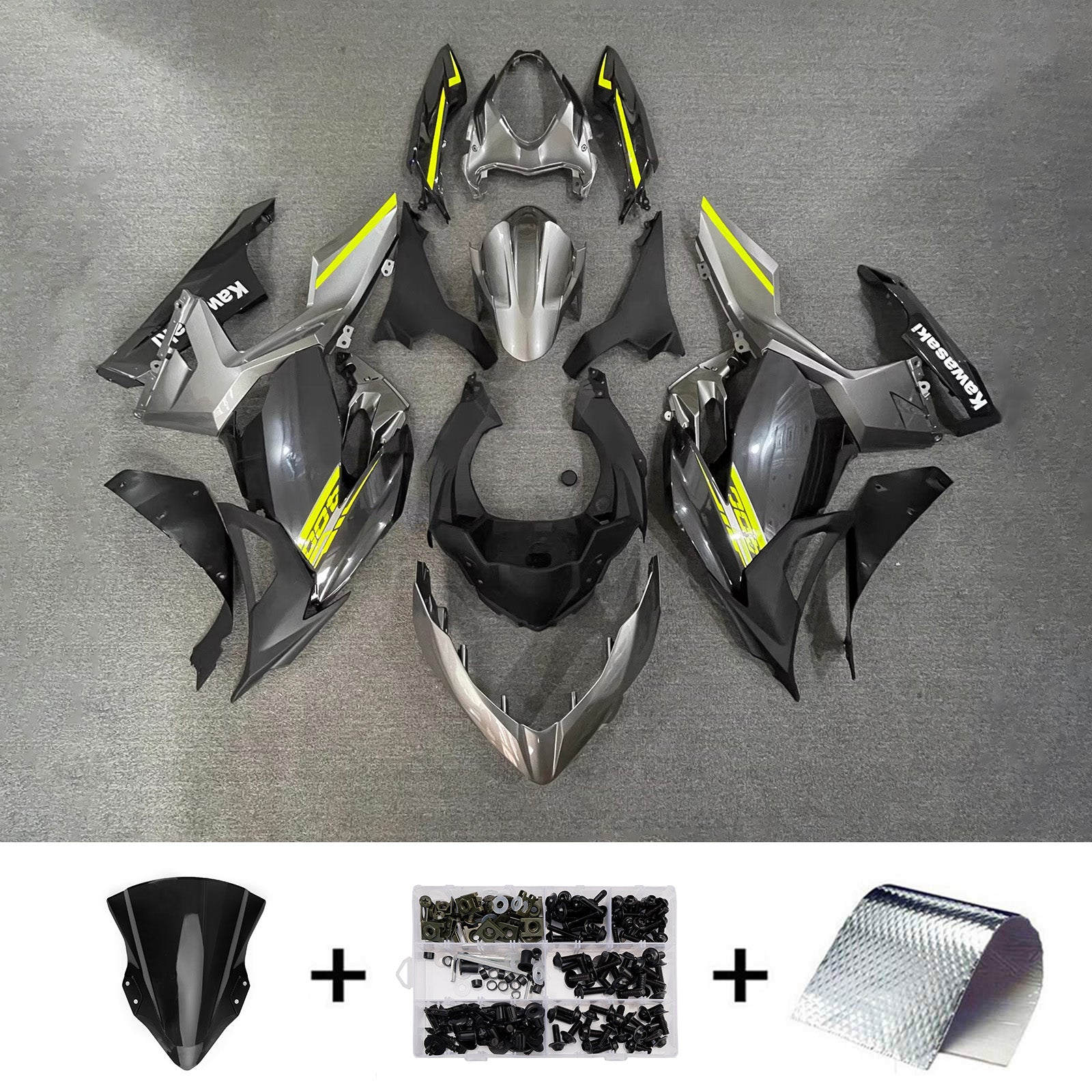 Amotopart 2018-2024 Kawasaki EX400/Ninja400 Grey Yellow Black Fairing Kit