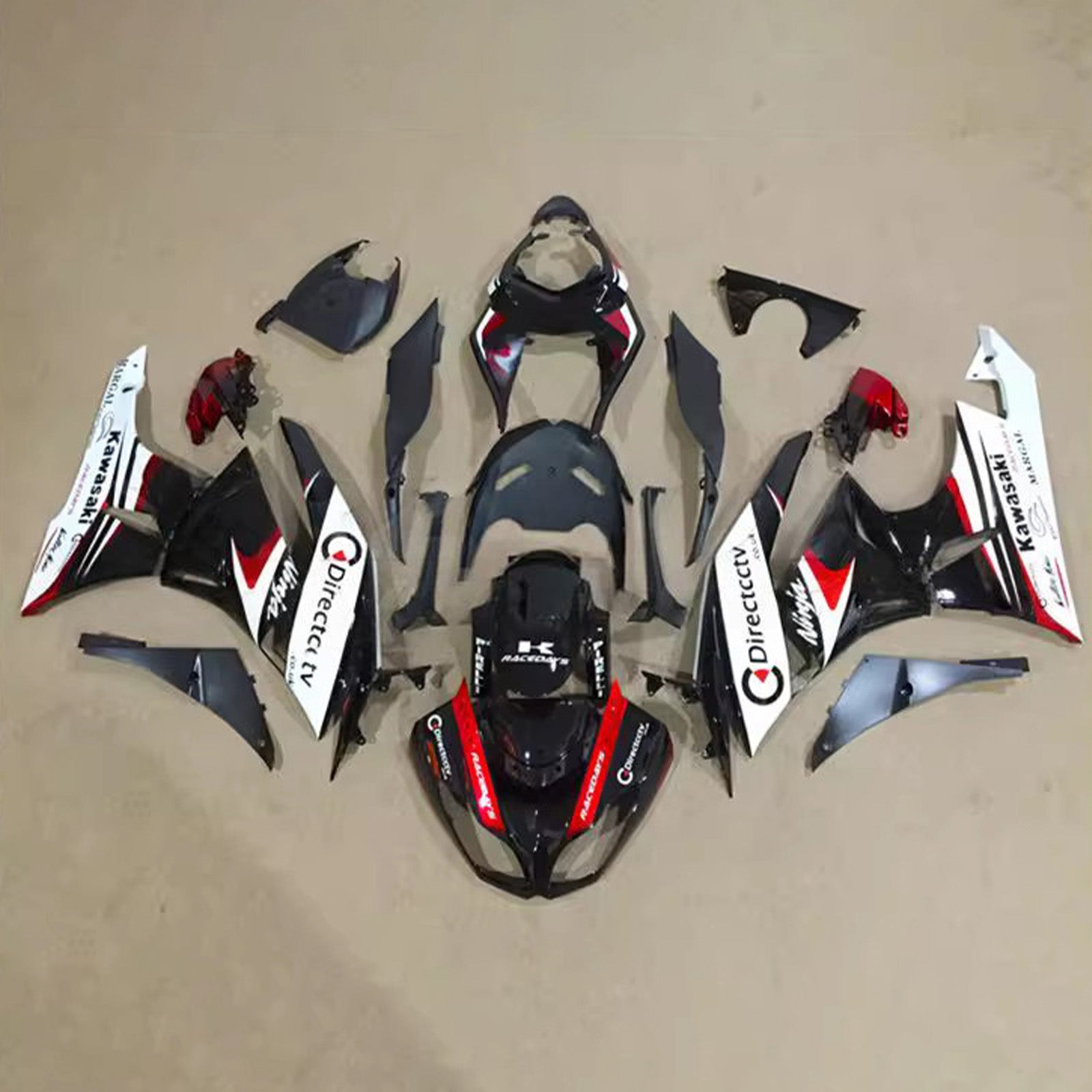Amotopart 2009-2012 Kawasaki ZX6R 636 Black White Red Fairing Kit