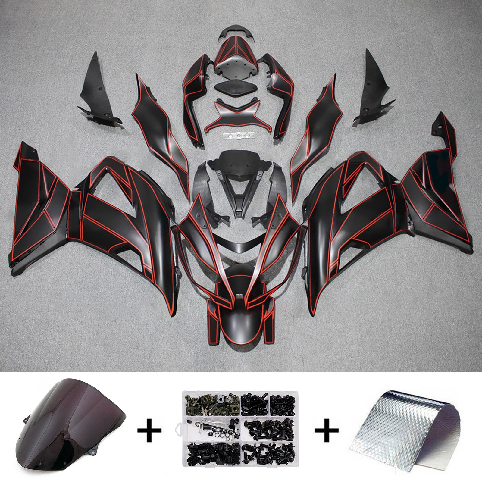 Amotopart 2013-2018 Kawasaki ZX6R 636 Black & Red Stripe Fairing Kit